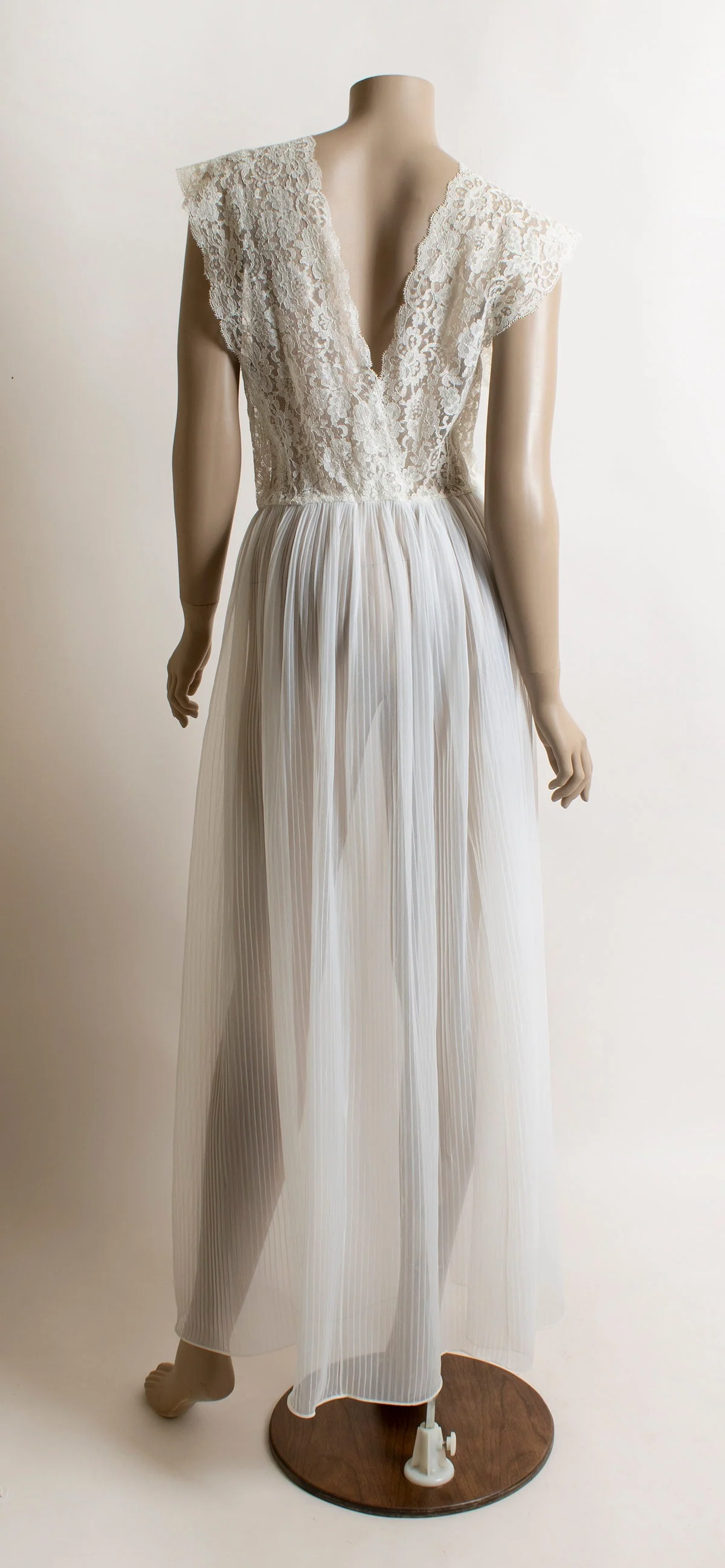 Vintage 60s Nightgown Slip Dress Sheer White Nylon Pleated Skirt Floral Lace Bodice Nightie Small Medium by Michelene - Image 4