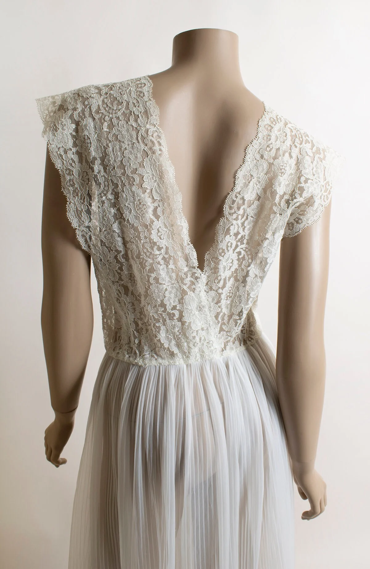 Vintage 60s Nightgown Slip Dress Sheer White Nylon Pleated Skirt Floral Lace Bodice Nightie Small Medium by Michelene - Image 5