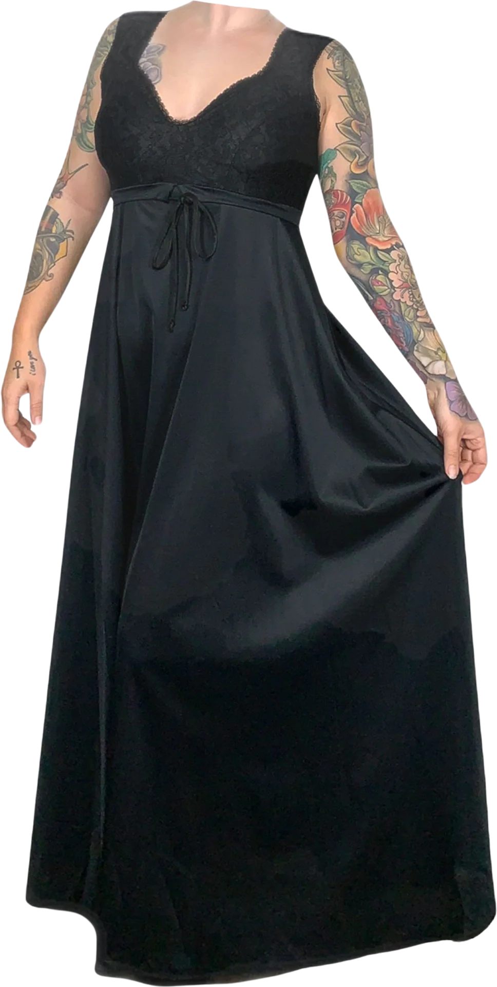 Vintage 60s Nylon Lace Full Length Negligee Medium by Cattani of CA