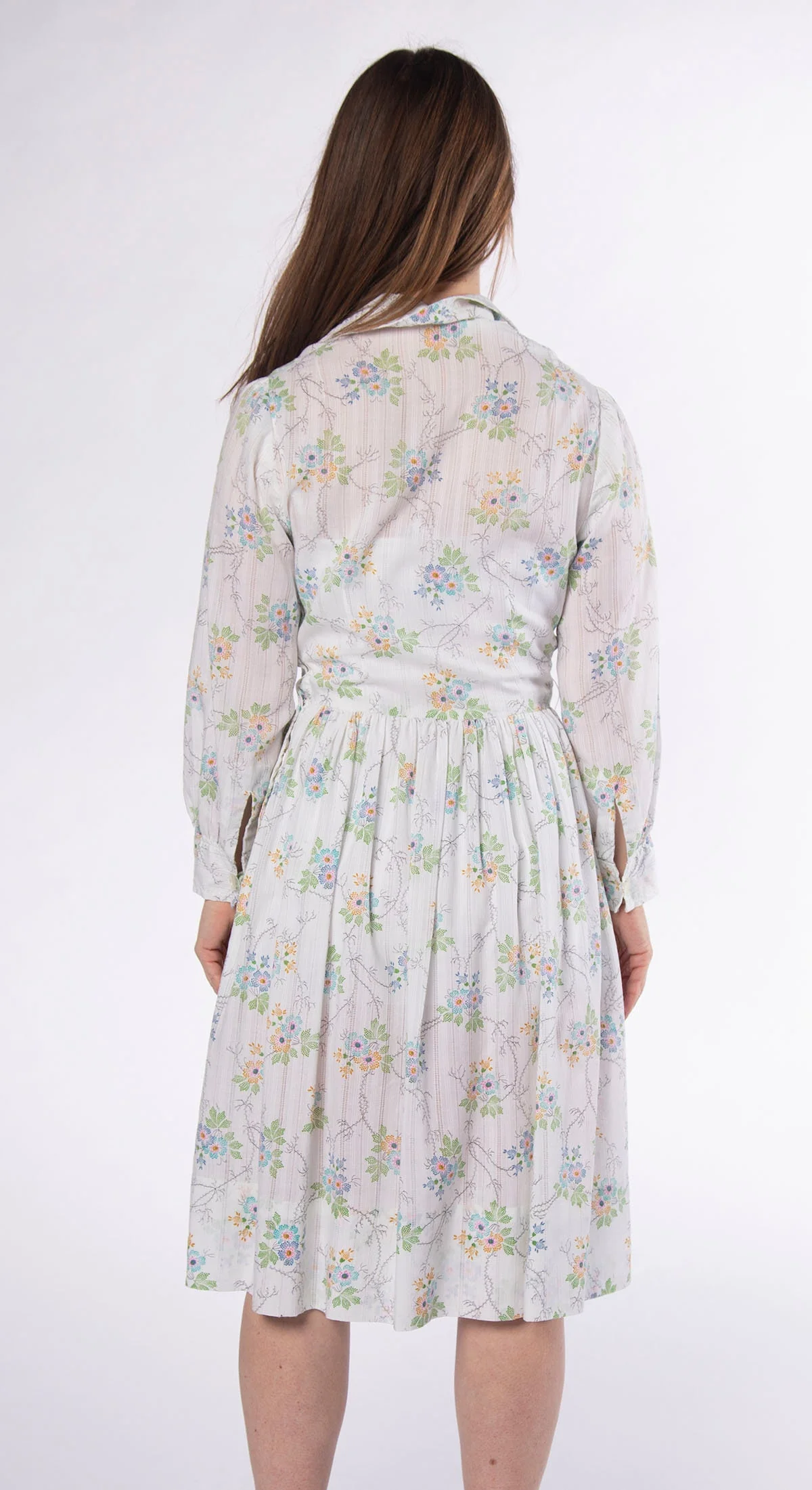 Vintage 60s Pastel Light Floral Spring Garden Long Sleeve Dress Shirtwaist Cotton - Image 8