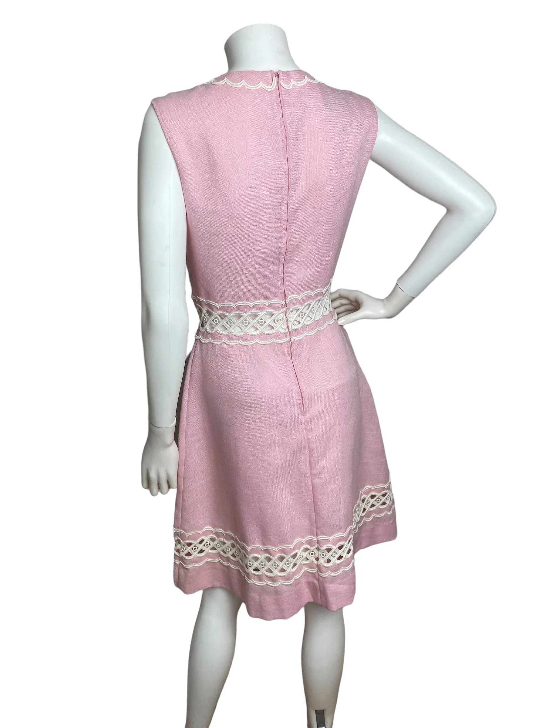 Vintage 60s Pastel Pink Day Dress Lace Cutouts - Image 2
