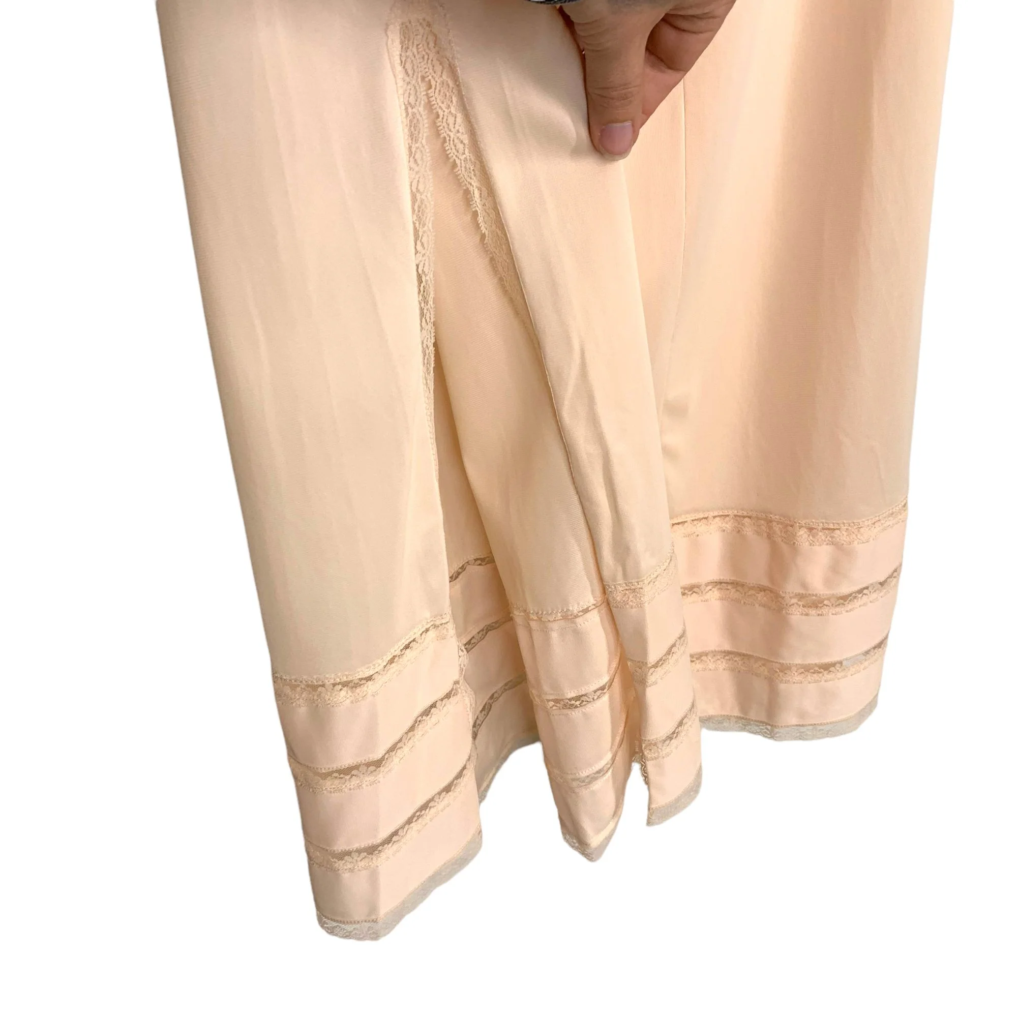Vintage 60s Peach Lace Side Slit Trim Full Length Slip Medium by Texsheen - Image 3