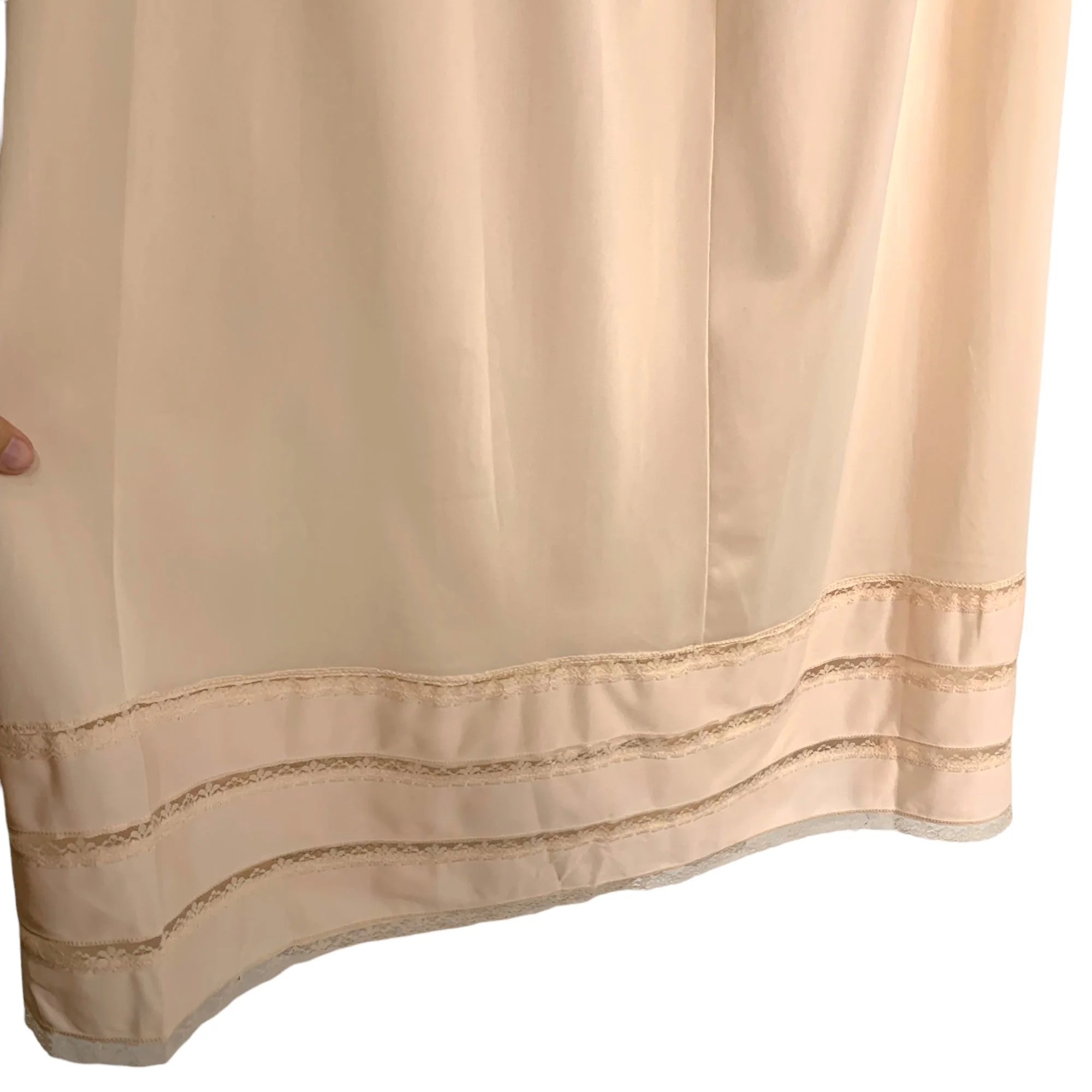 Vintage 60s Peach Lace Side Slit Trim Full Length Slip Medium by Texsheen - Image 8