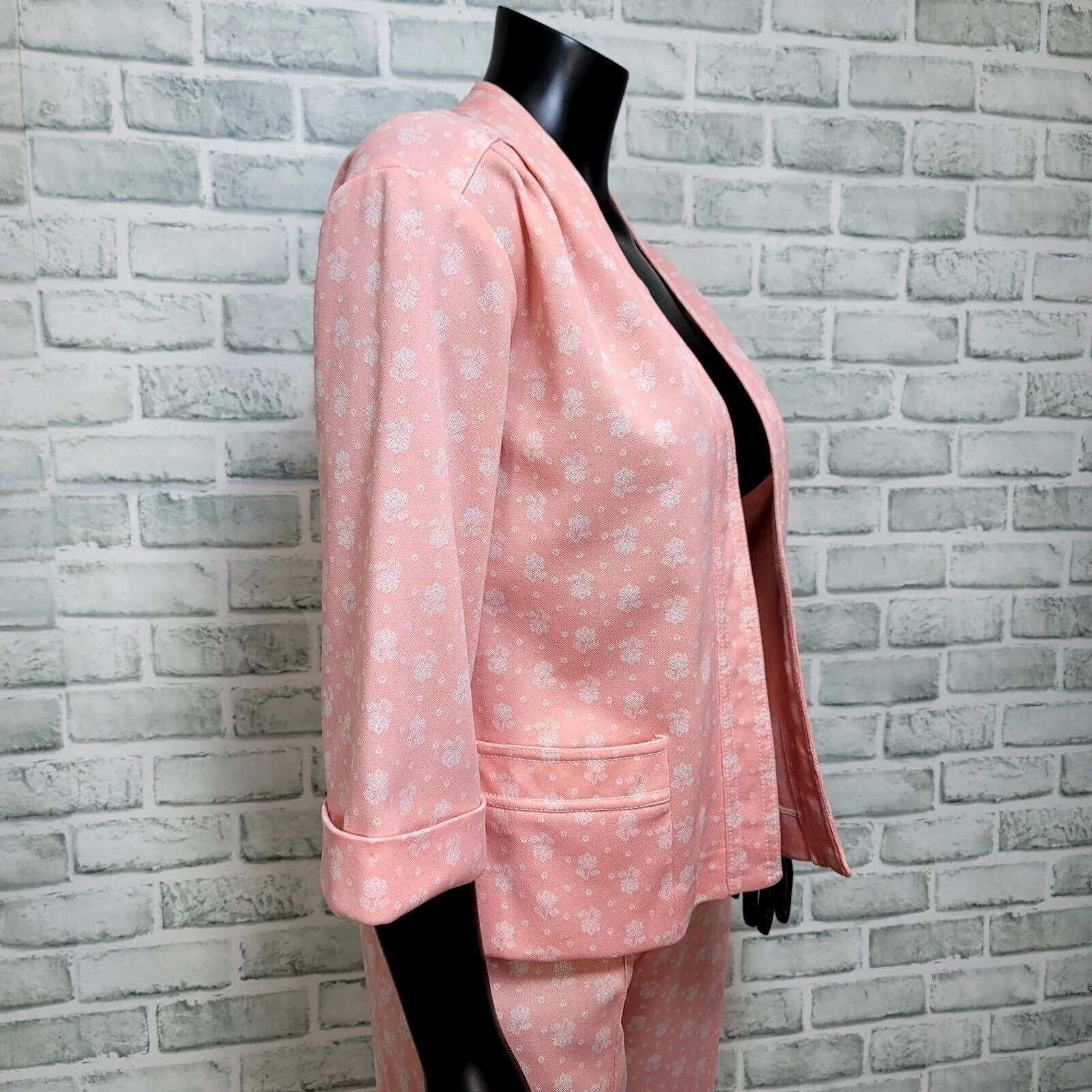 60s Pink Floral Polyester Leisure Suit Pant And Top - Image 6
