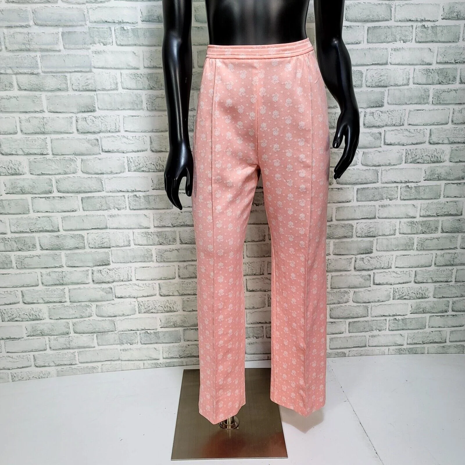 60s Pink Floral Polyester Leisure Suit Pant And Top - Image 7
