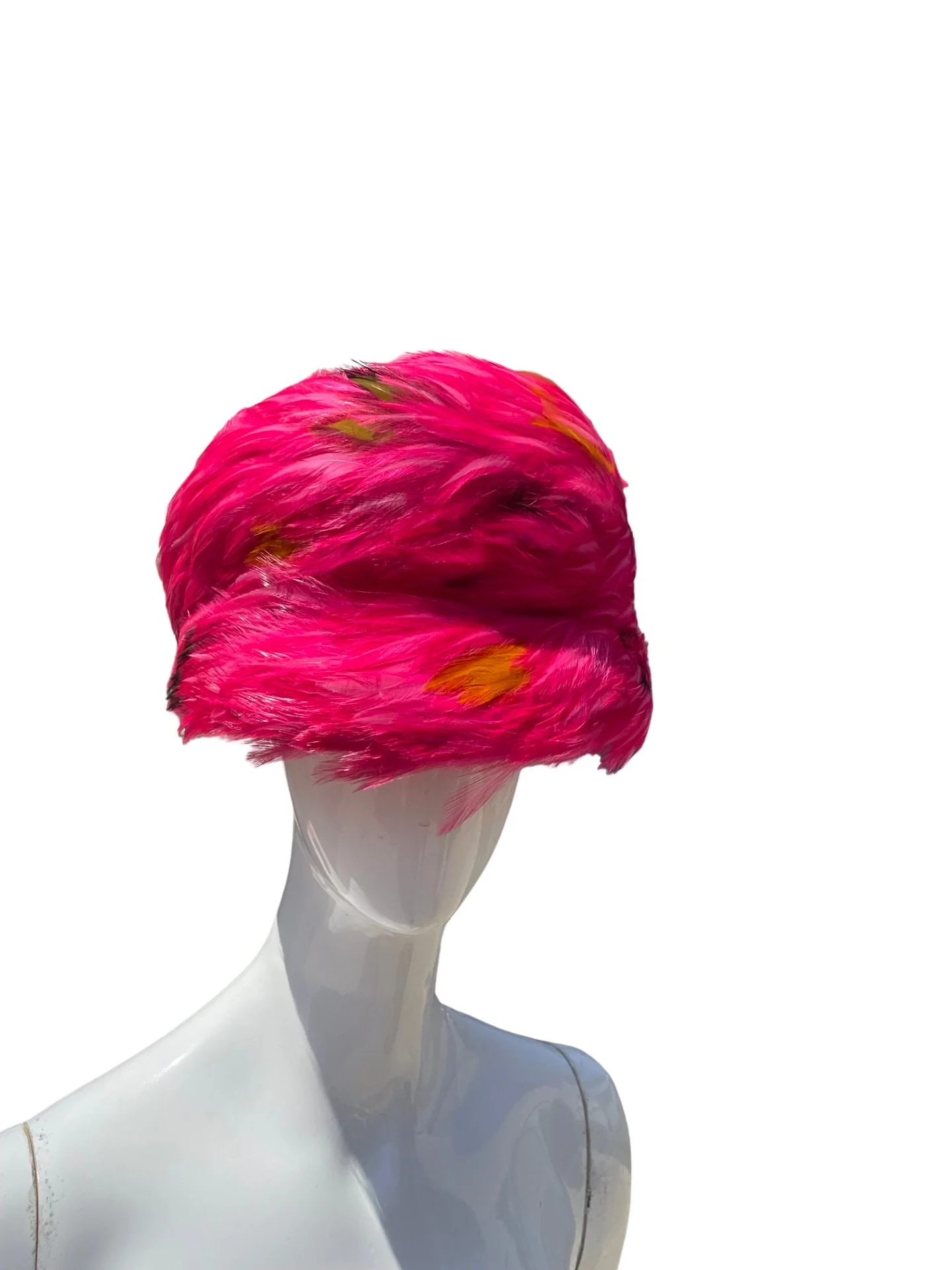 Vintage 60s Pink Marche Exclusive Feather Hat Mod Mid Century Modern Palm Springs - Image 2