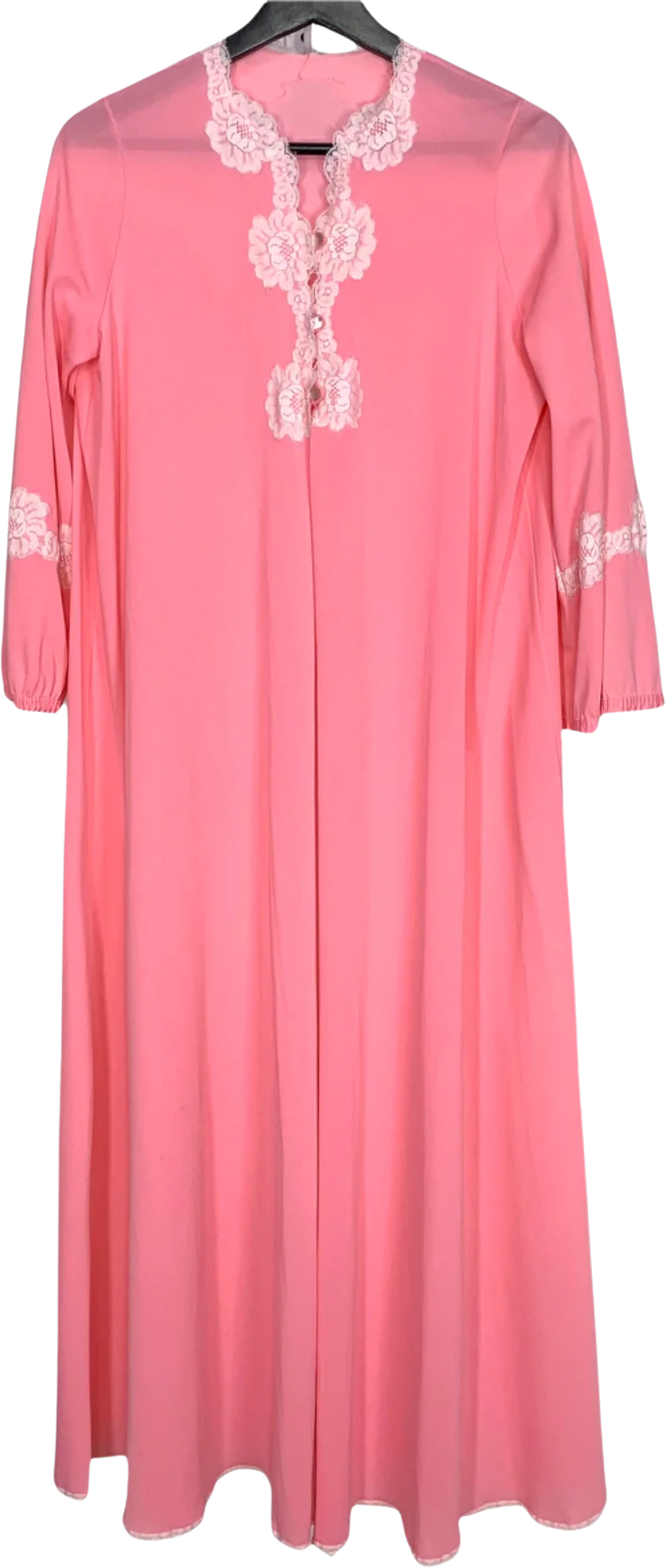 Vintage 60s Pink Nylon Lace Trim House Dress Large by Dutchmaid