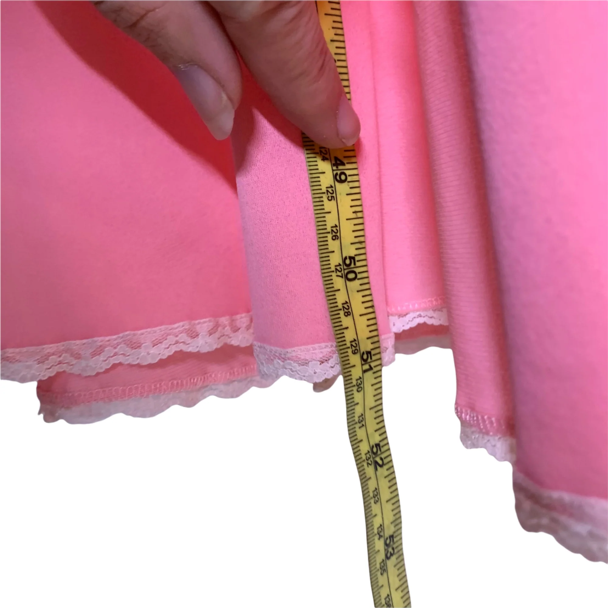 Vintage 60s Pink Nylon Lace Trim House Dress Large by Dutchmaid - Image 8