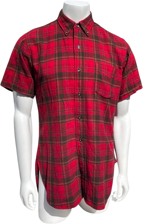 Vintage 60s Plaid Checkered Wool Shirt Button Down Collar Long Tails Small Unisex by Pendelton