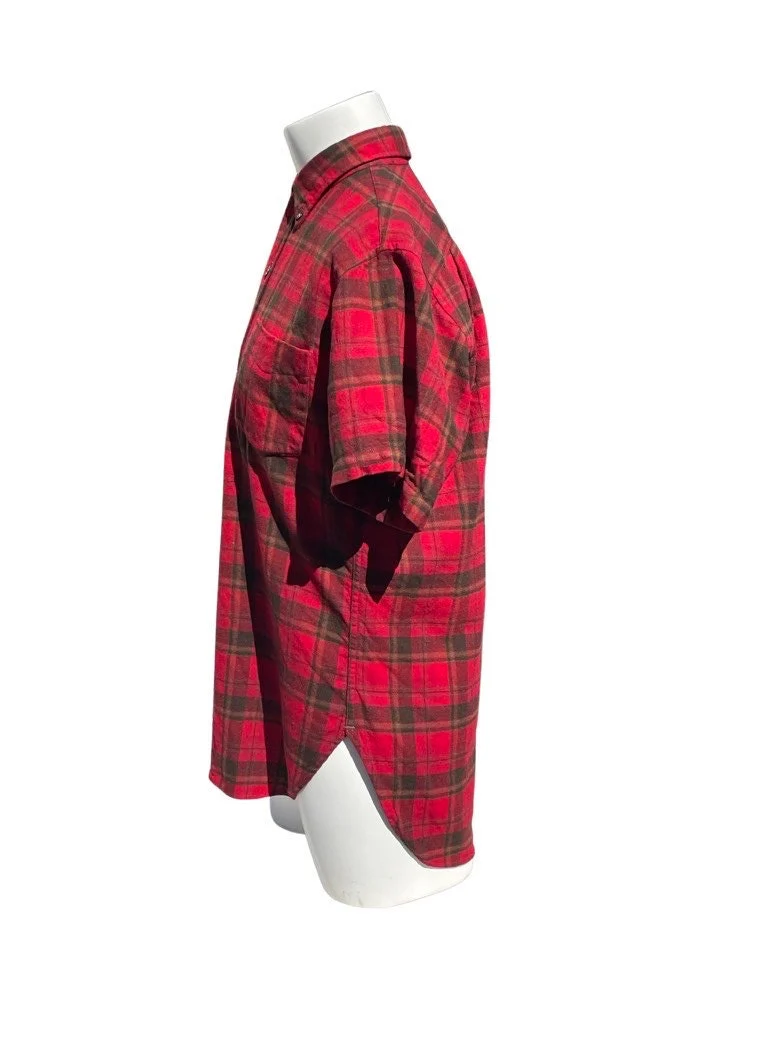 Vintage 60s Plaid Checkered Wool Shirt Button Down Collar Long Tails Small Unisex by Pendelton - Image 6