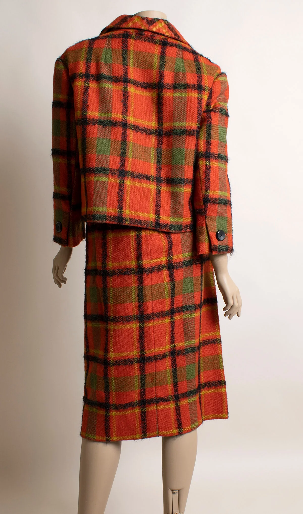 Vintage 60s Plaid Skirt Vest and Coat Set Red Tartan Wool 60s Mod Fashion Vogue Paris Originals Small Xs by Vogue - Image 6