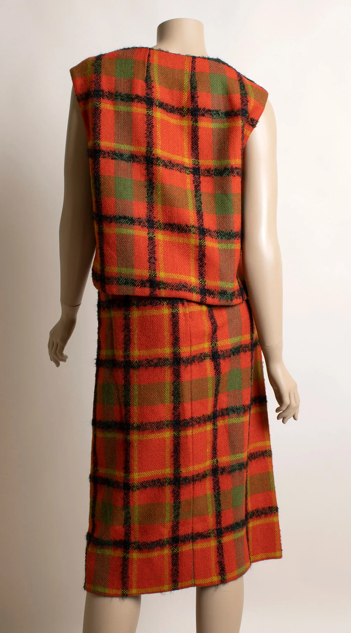 Vintage 60s Plaid Skirt Vest and Coat Set Red Tartan Wool 60s Mod Fashion Vogue Paris Originals Small Xs by Vogue - Image 7