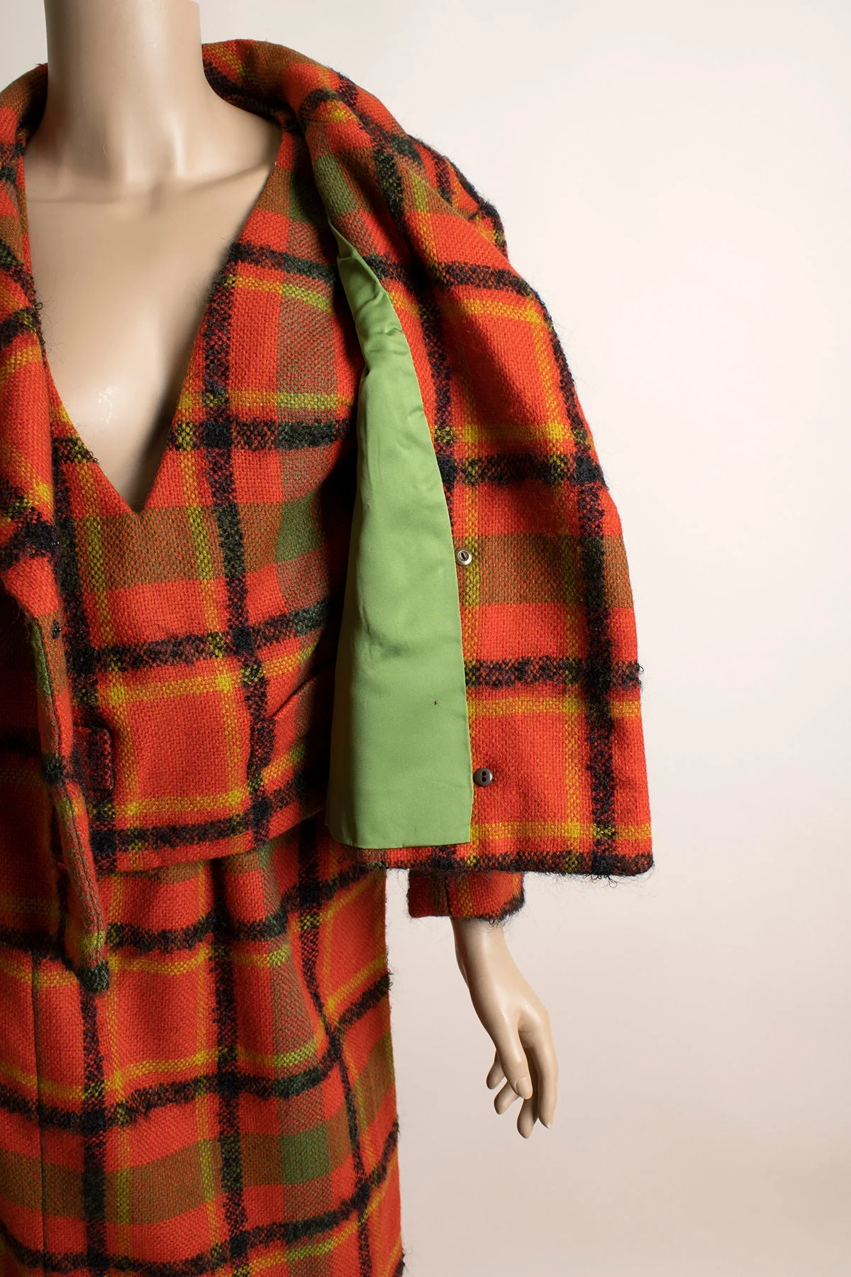 Vintage 60s Plaid Skirt Vest and Coat Set Red Tartan Wool 60s Mod Fashion Vogue Paris Originals Small Xs by Vogue - Image 9
