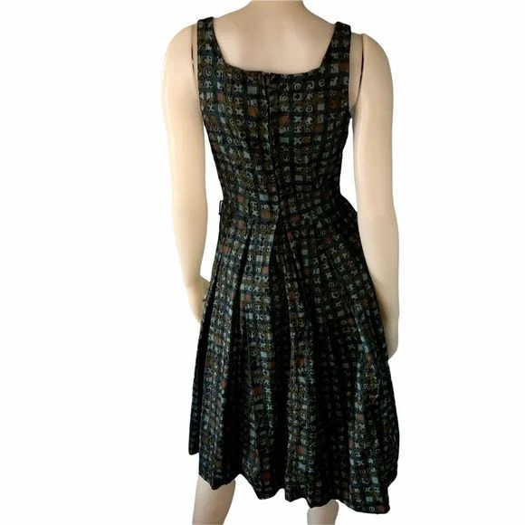 Vintage 60s Print Day Dress Pleated Fit and Flare Tank Medium by Betty Barclay - Image 12