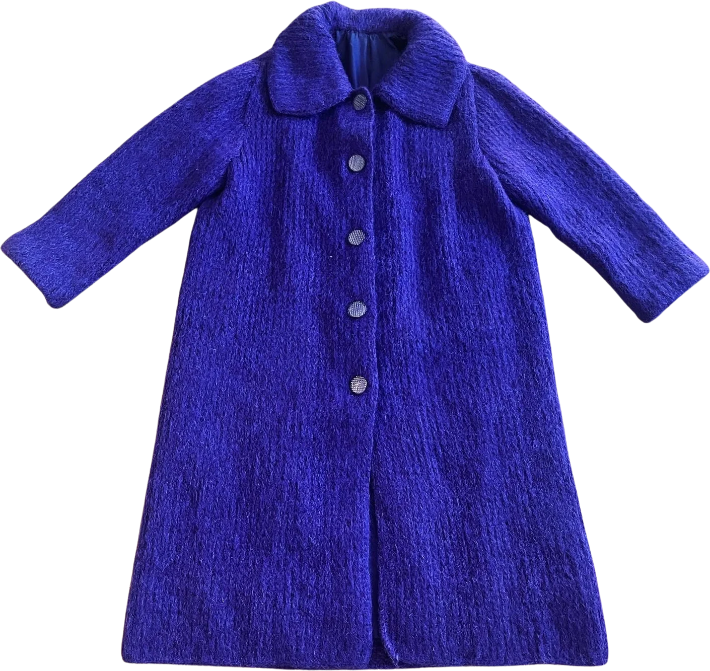 Vintage 60s Purple Heather Mohair Sweater Knit Coat with The Most Beautiful Ornate Tonal Buttons and Extra Wide Collar - Image 10