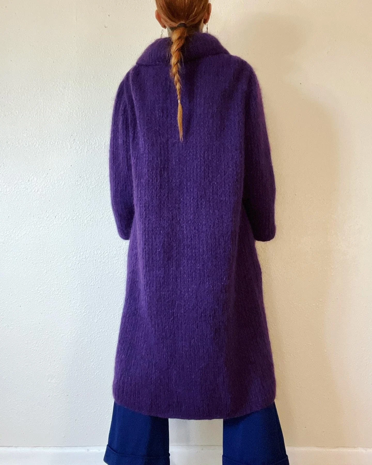 Vintage 60s Purple Heather Mohair Sweater Knit Coat with The Most Beautiful Ornate Tonal Buttons and Extra Wide Collar - Image 2