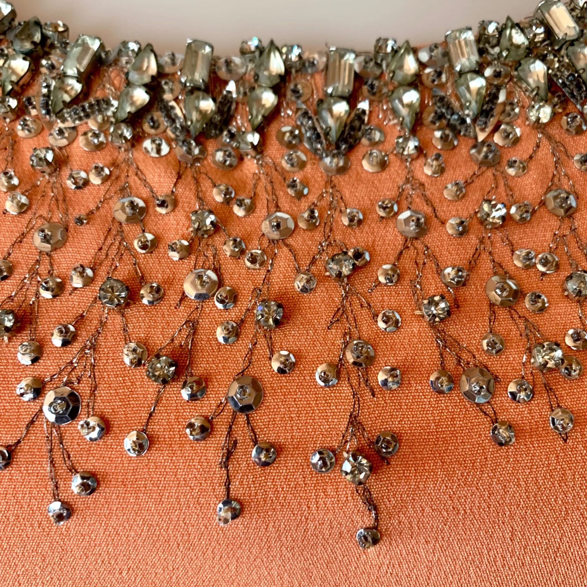 Vintage 60s Rhinestone Embellished Long Dress Small Maxi Tank Column Orange - Image 5