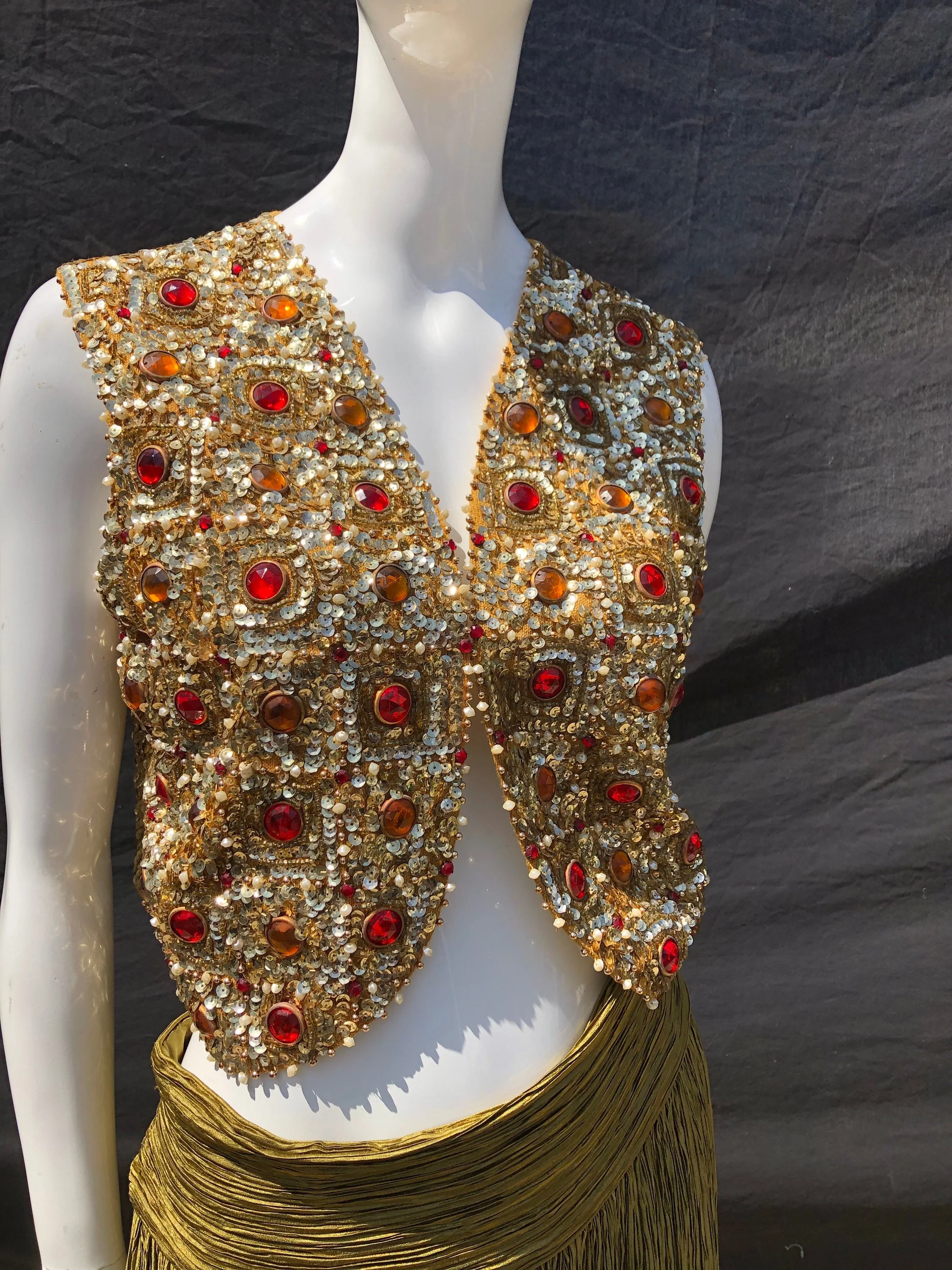 Vintage 60s Sexy Beaded Sequin Cropped Top Genie Top Mod Costume Party Entertainer Showgirl Burlesque Size M by Valentina - Image 3