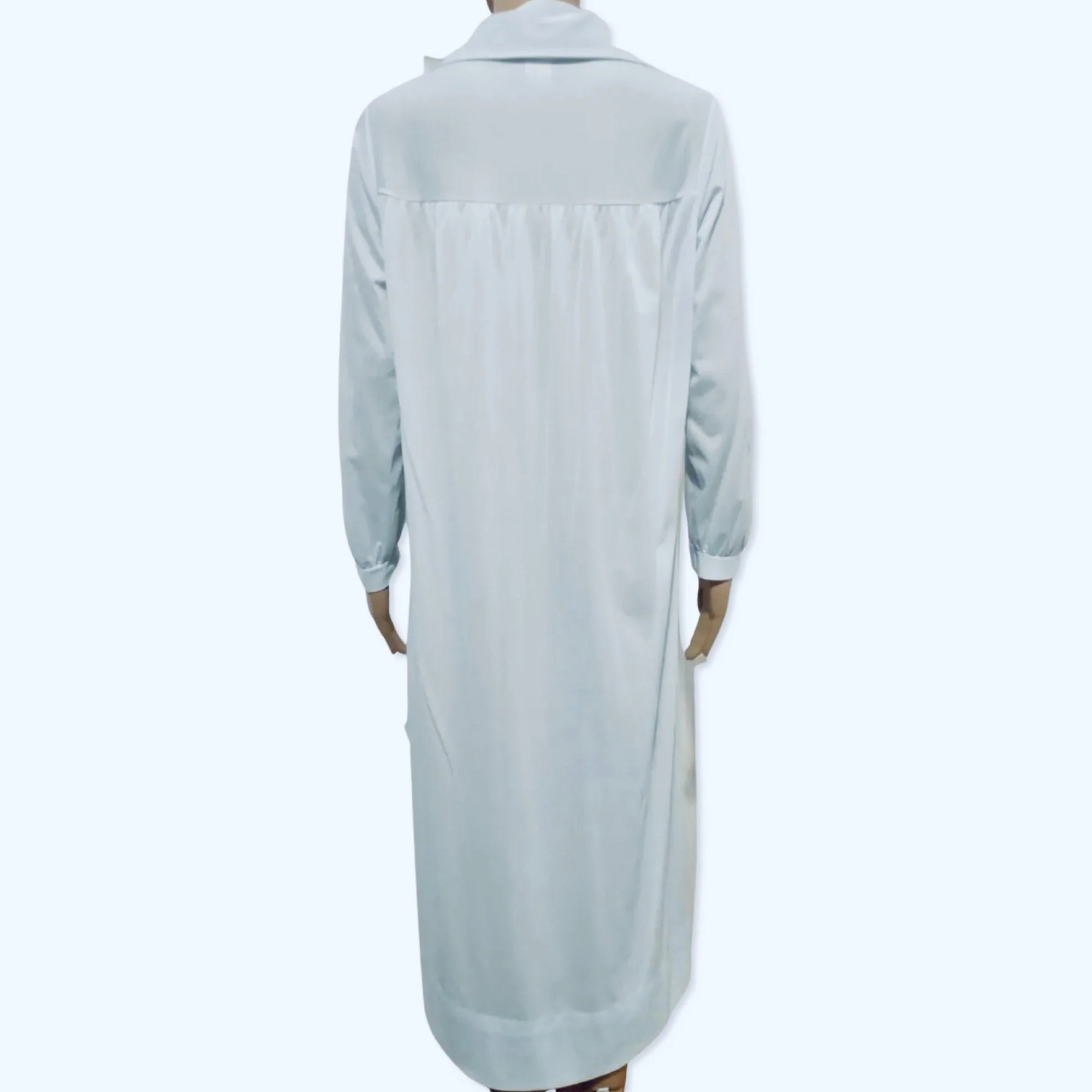 Vintage 60s Silky Light Blue Nylon Embroidered Night Dress - Image 5