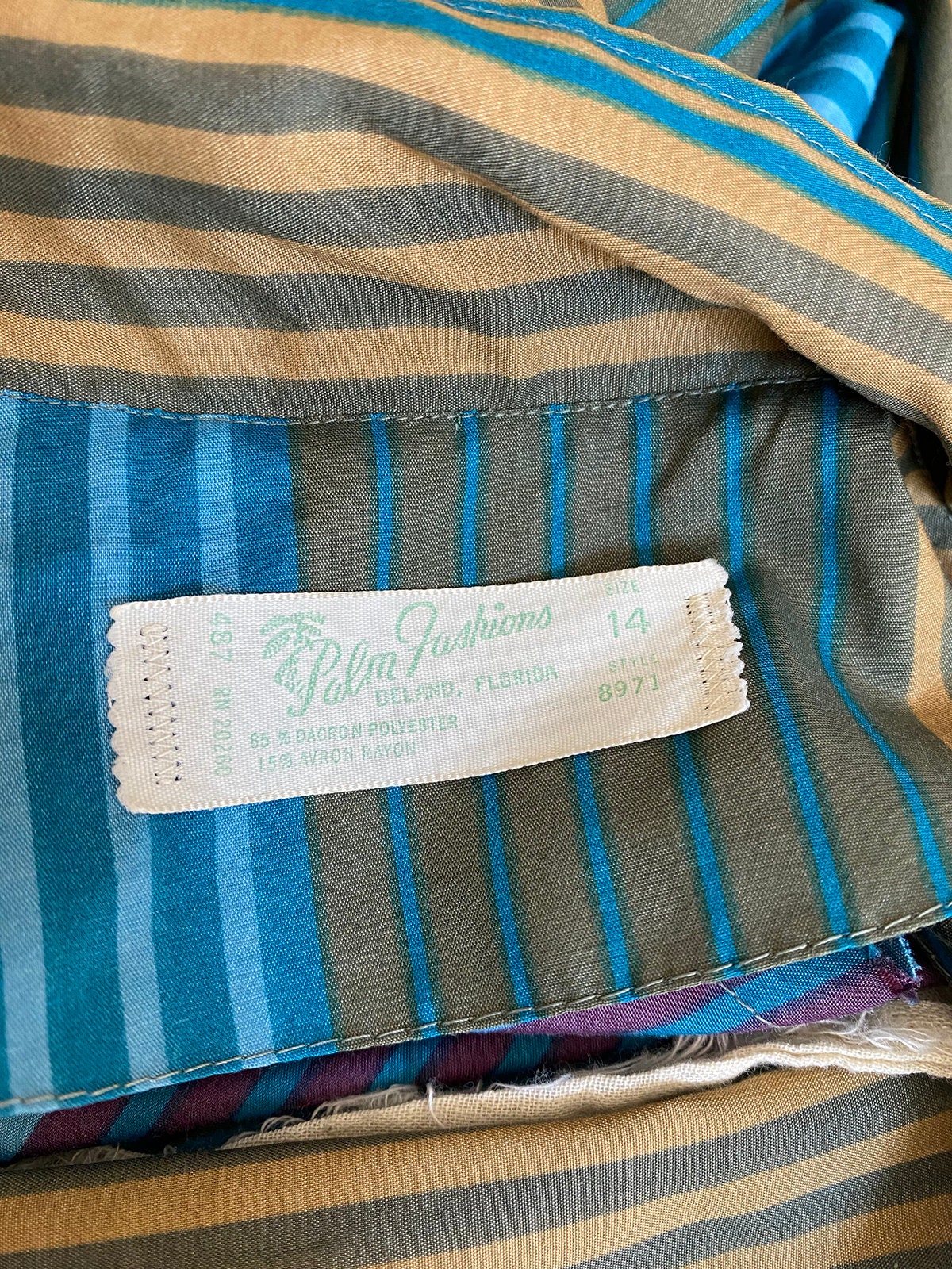 Vintage 60s Striped Day Dress - One Large Button Shirtwaist Shirtdress - Cool Tone Blue Purple Mustard Yellow Palm Fashions - Ombre Small - Image 8