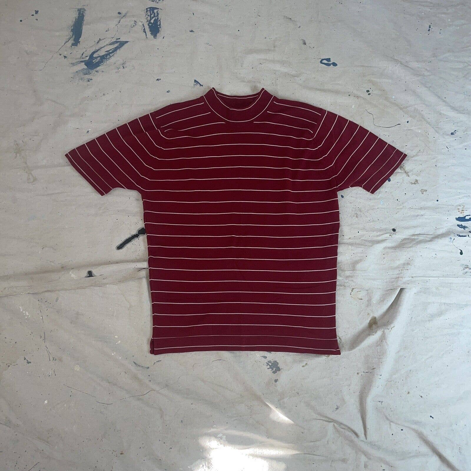 Vintage 60s Striped Knit Top Mock Neck Short-Sleeve Mens S/m by Brooks Brothers - Image 2