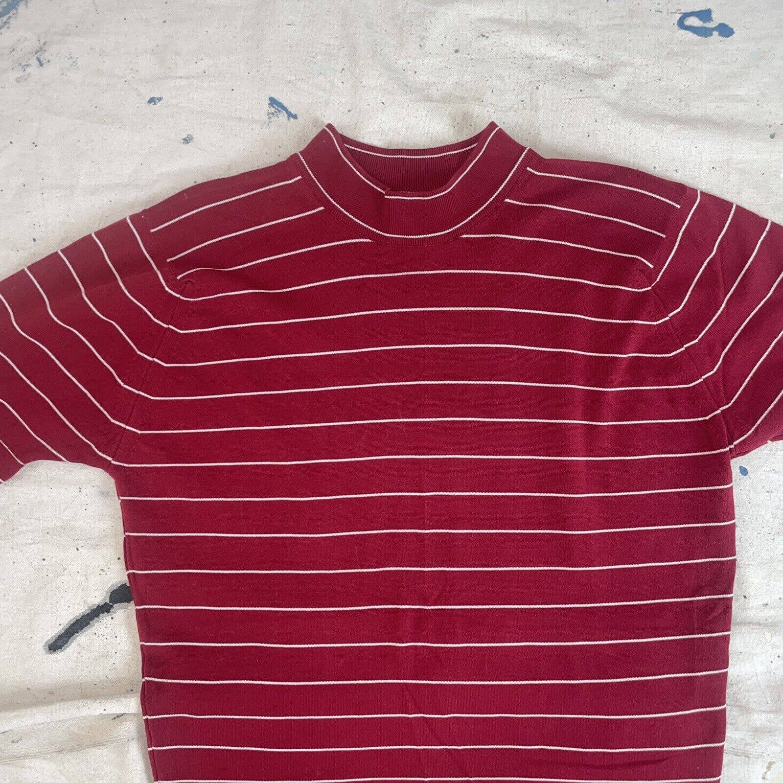 Vintage 60s Striped Knit Top Mock Neck Short-Sleeve Mens S/m by Brooks Brothers - Image 3