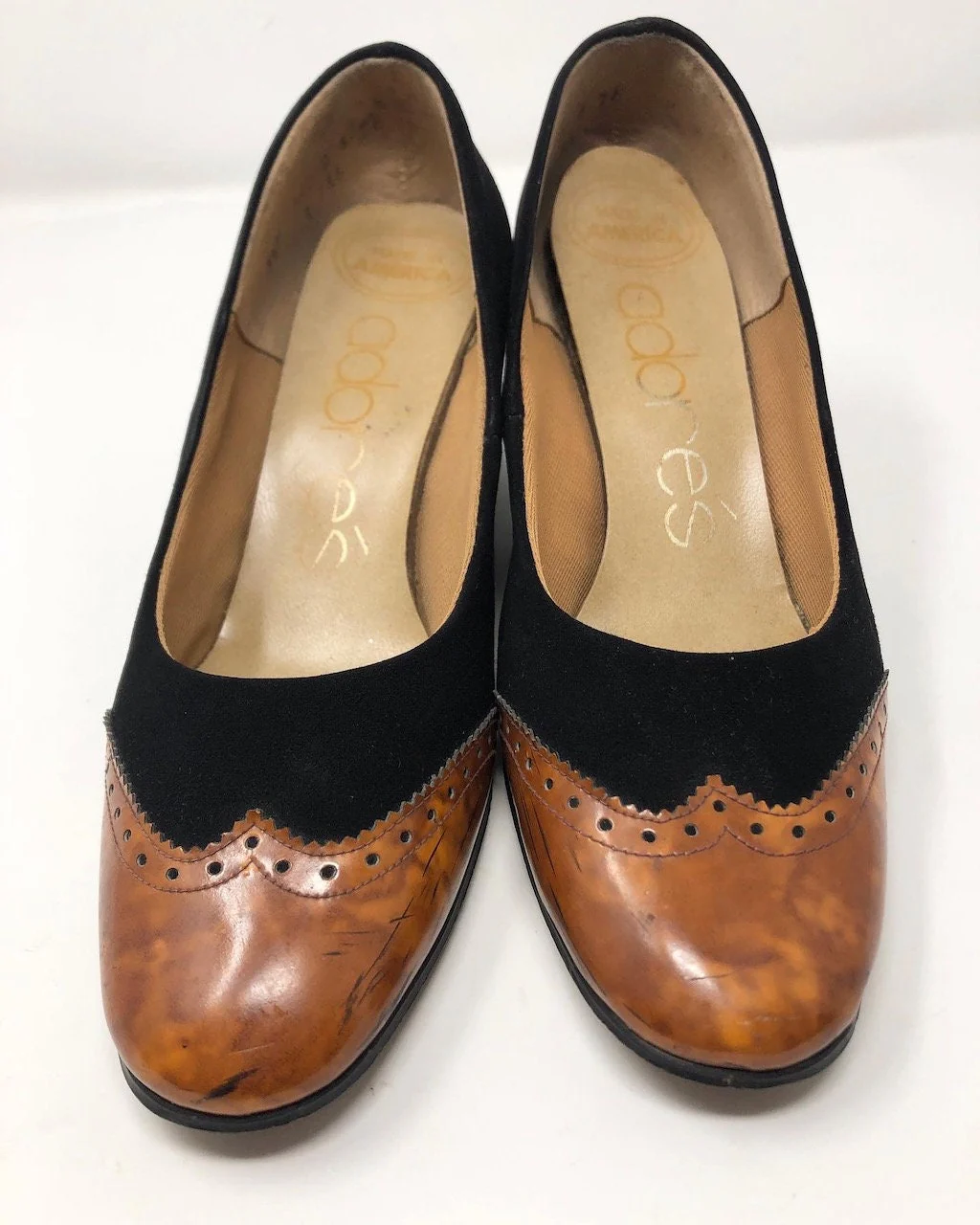 Vintage 60s Tan and Black Oxford Wedges Sz 5. 5 by Adorés - Image 3