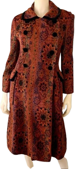 Vintage 60s Tapestry Coat Small Double Breasted Brocade Glam Hippie Ilgwu