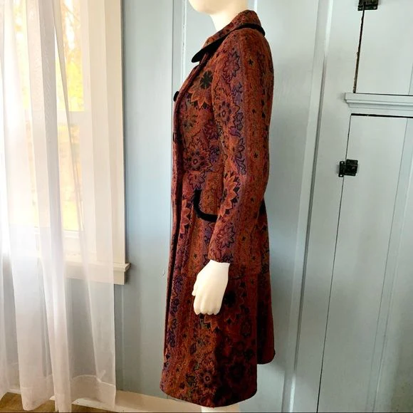 Vintage 60s Tapestry Coat Small Double Breasted Brocade Glam Hippie Ilgwu - Image 6