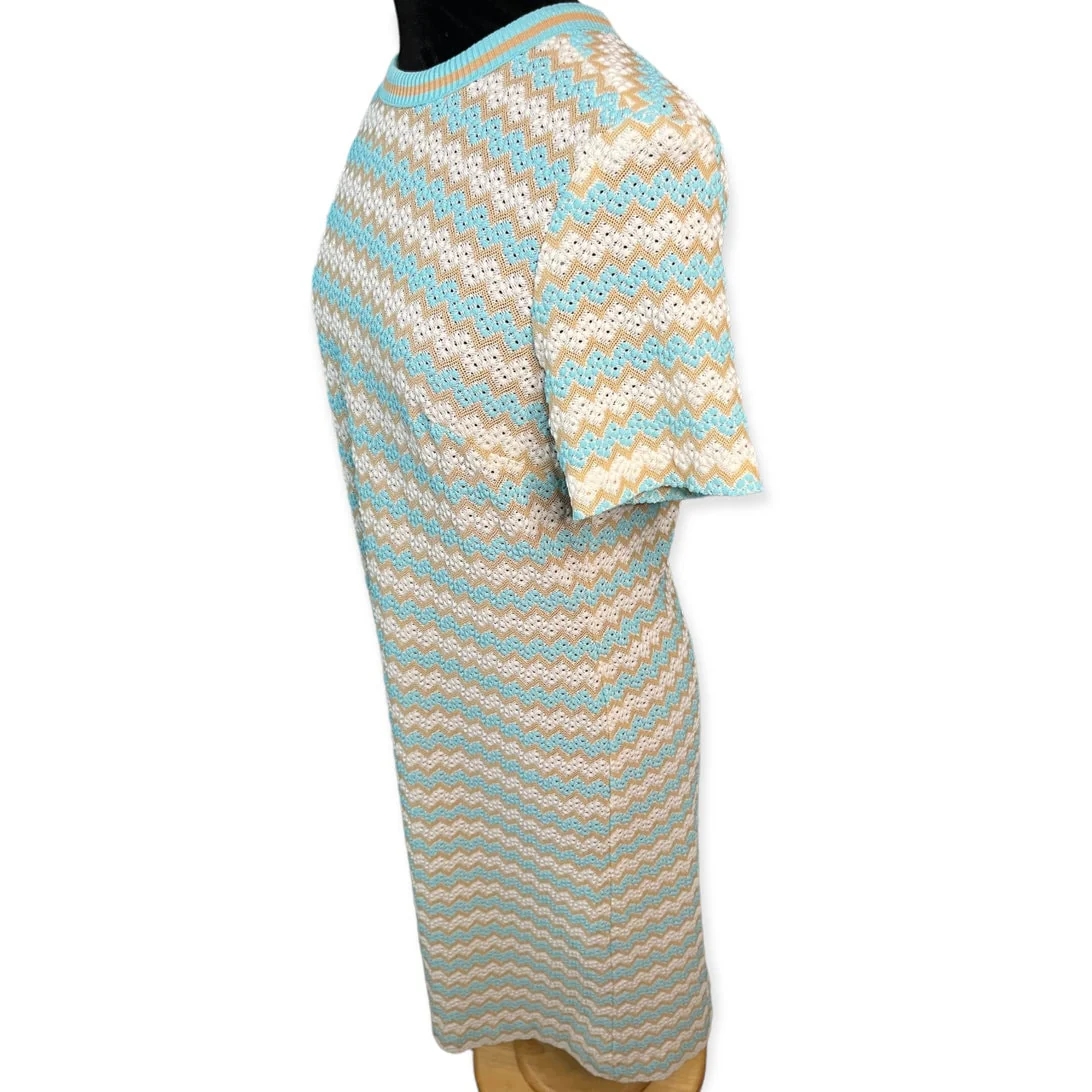 Vintage 60s White Blue Brown Embroidered Shift Dress Med Large by Brief's Originals - Image 3
