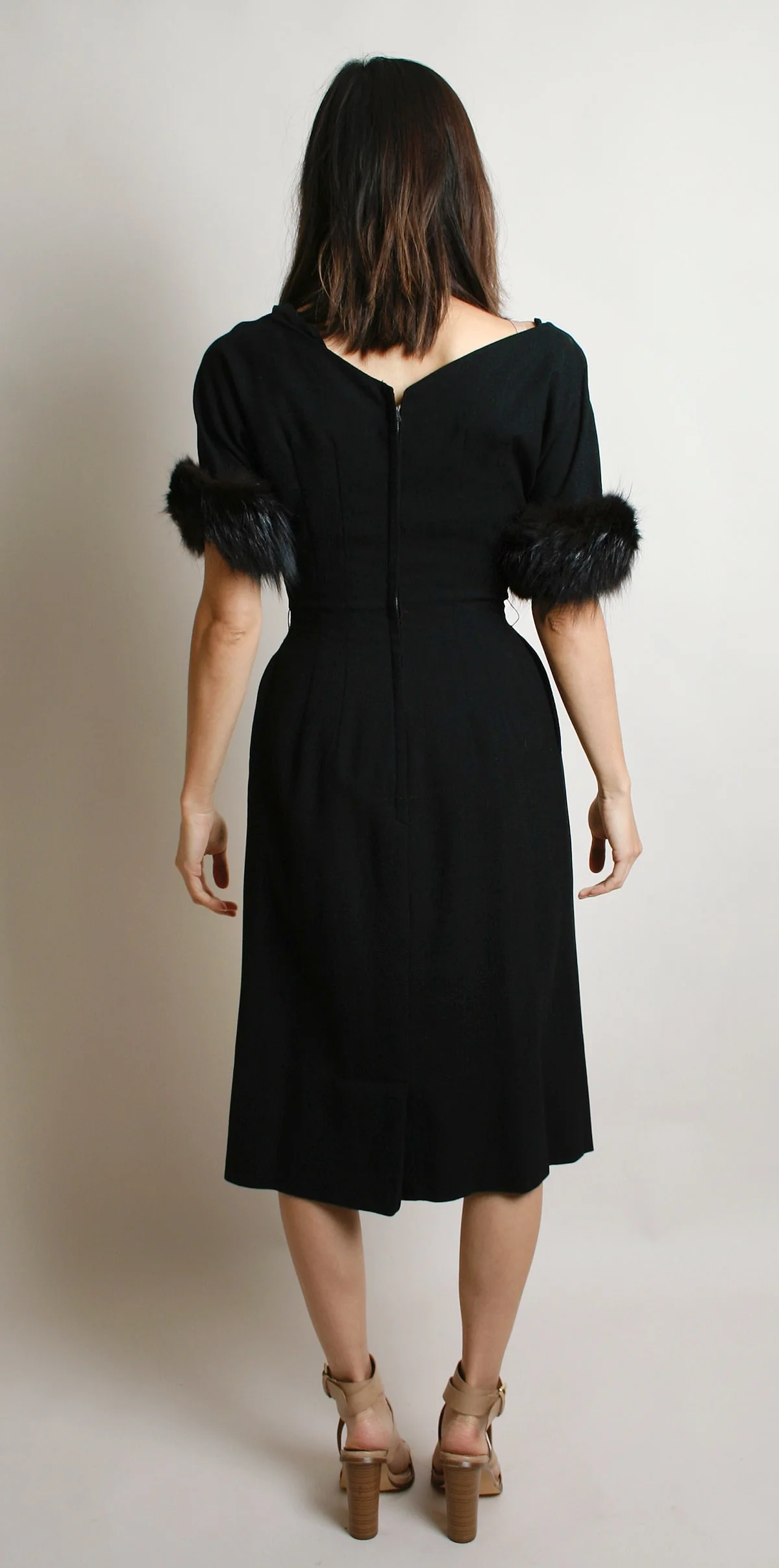 Vintage 60s Wiggle Dress Fur Trimmed Cuffs Black Cocktail Party Evening Hourglass Figure Bombshell Dress Small Xs - Image 2