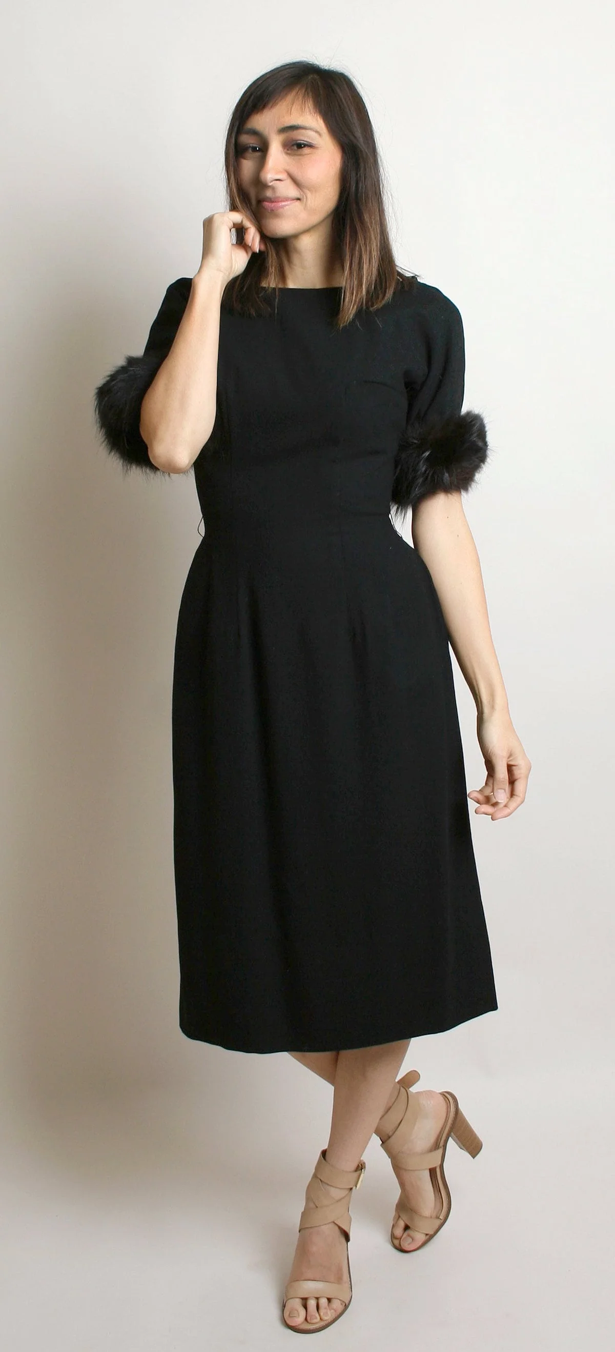 Vintage 60s Wiggle Dress Fur Trimmed Cuffs Black Cocktail Party Evening Hourglass Figure Bombshell Dress Small Xs - Image 5