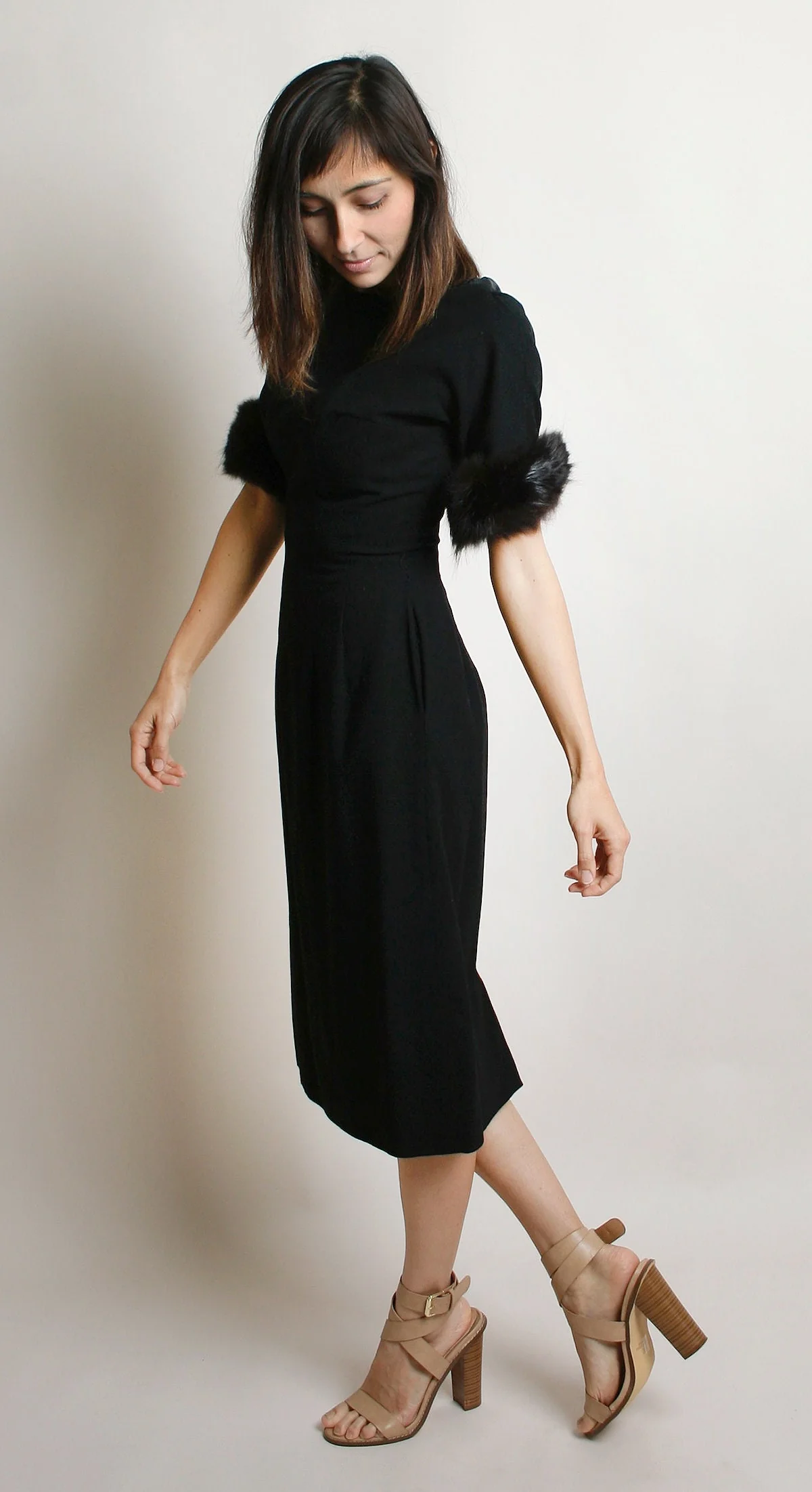 Vintage 60s Wiggle Dress Fur Trimmed Cuffs Black Cocktail Party Evening Hourglass Figure Bombshell Dress Small Xs - Image 6