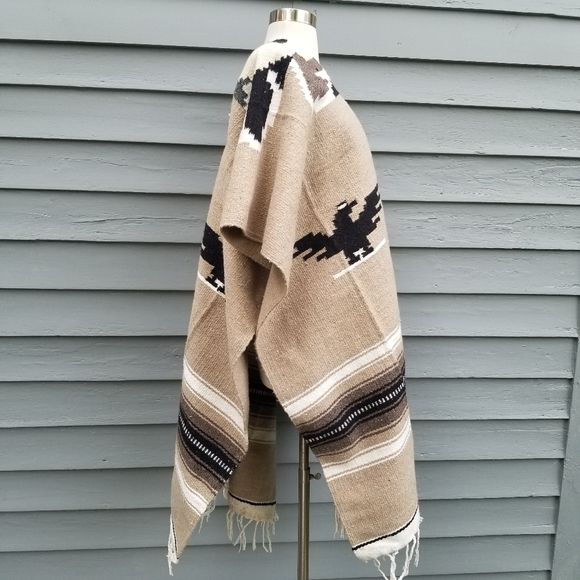 Vintage 60s Wool American Double Thunderbird Eagle Serape Jorongo Poncho - Image 3
