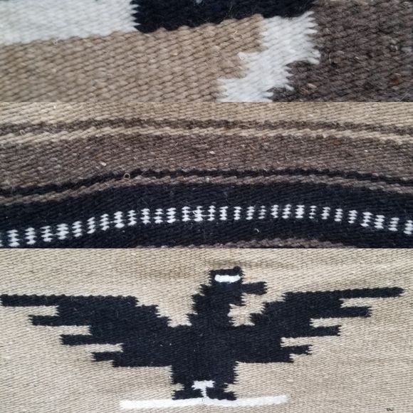 Vintage 60s Wool American Double Thunderbird Eagle Serape Jorongo Poncho - Image 5