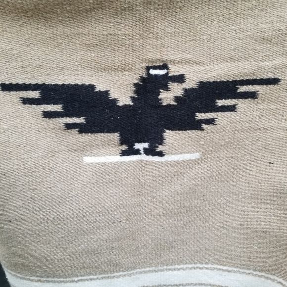Vintage 60s Wool American Double Thunderbird Eagle Serape Jorongo Poncho - Image 6