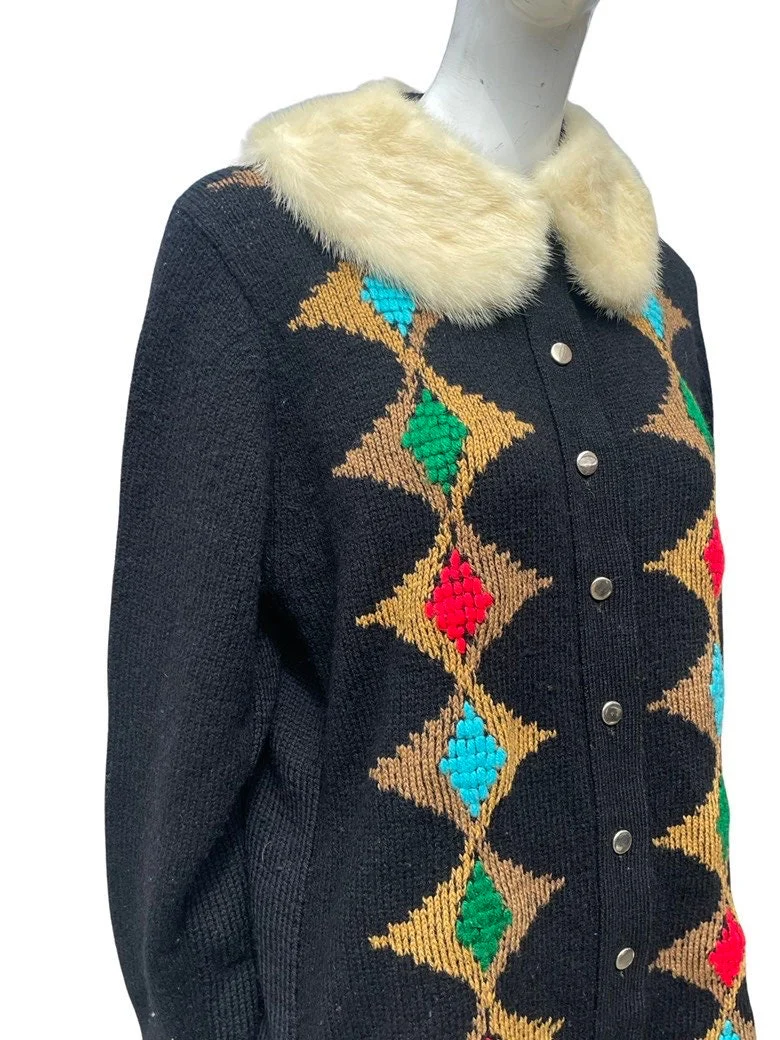 Vintage 60s Wool Hand Knitted Sweater Dress Mod Mini Detachable Fur Collar Mint Numbered Edition by St Michael Shetland - Image 4