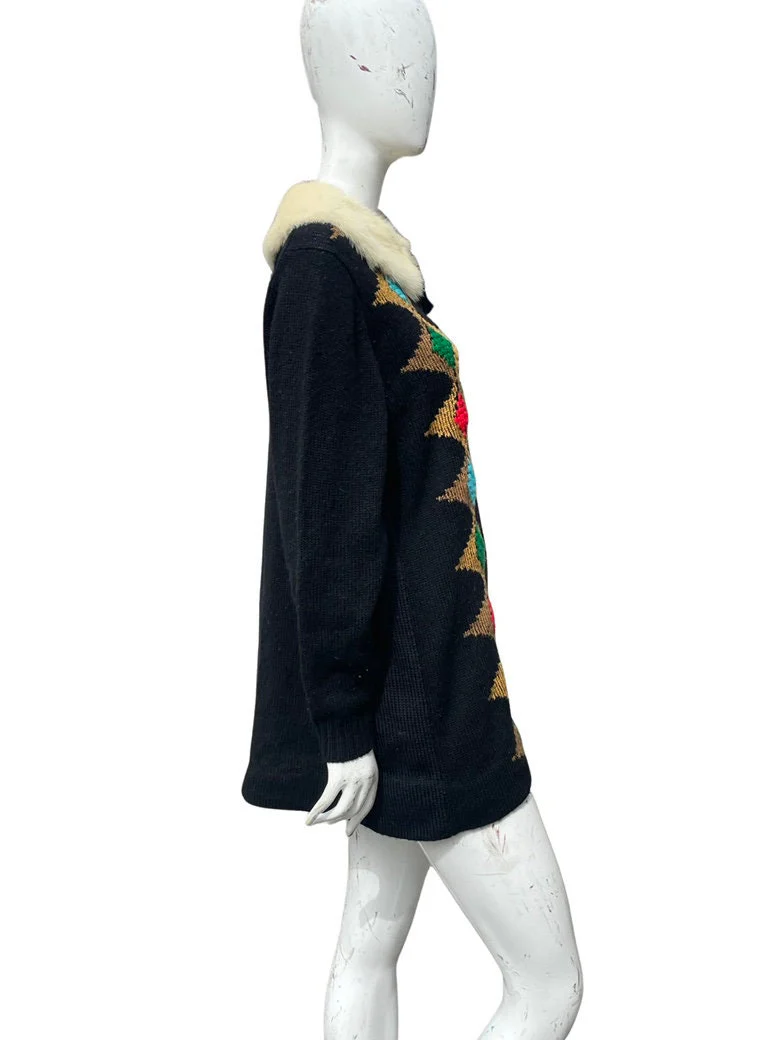 Vintage 60s Wool Hand Knitted Sweater Dress Mod Mini Detachable Fur Collar Mint Numbered Edition by St Michael Shetland - Image 5