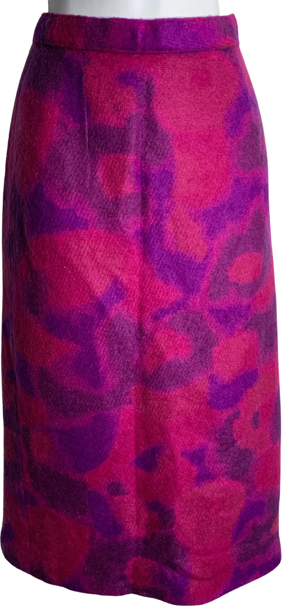 Vintage 60s Wool Pencil Skirt S Purple Pink Mod Midi Lined Kick Pleat