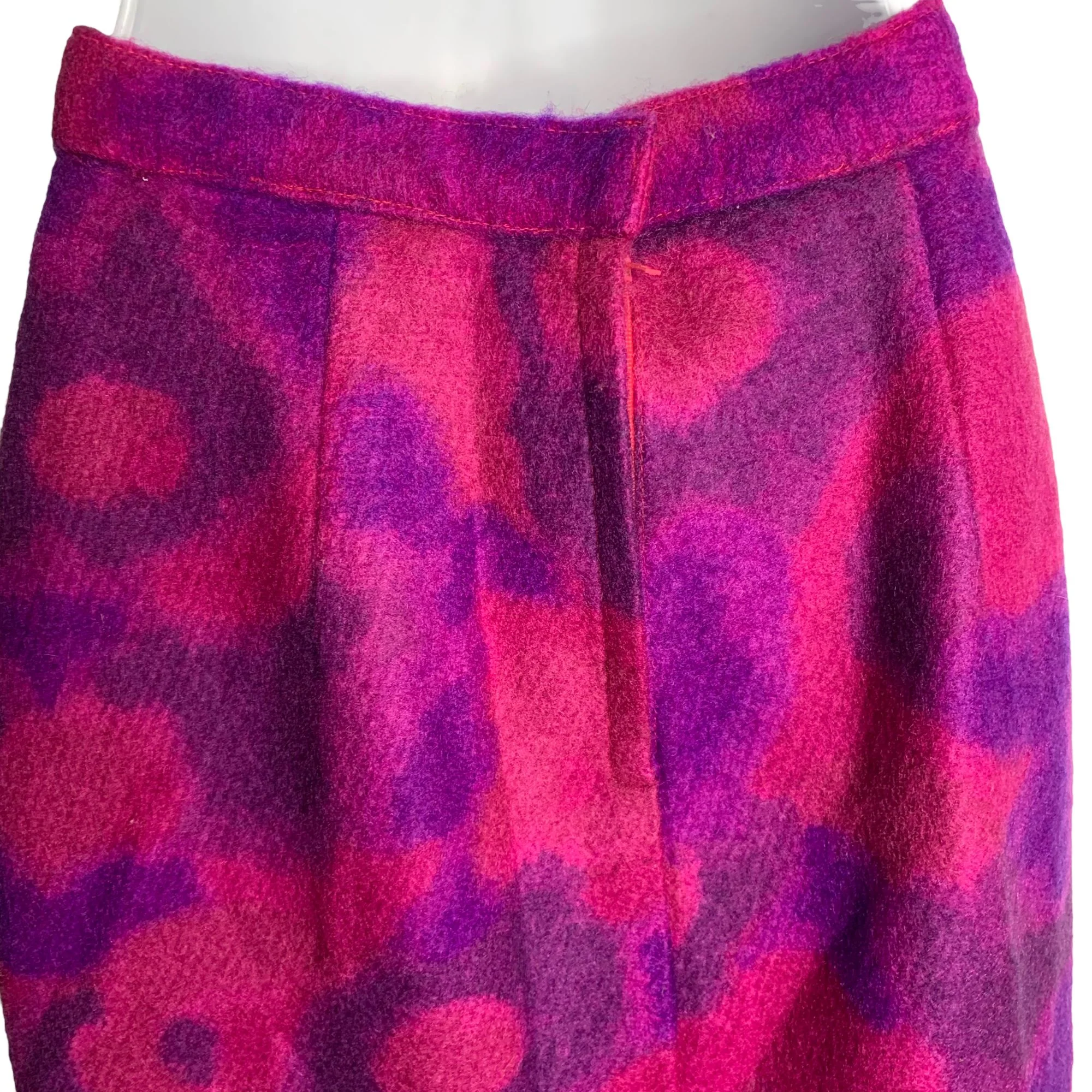 Vintage 60s Wool Pencil Skirt S Purple Pink Mod Midi Lined Kick Pleat - Image 4