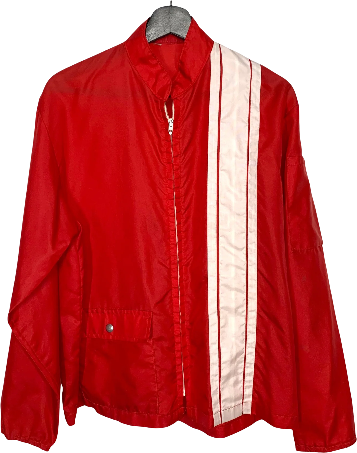 Vintage 60s Zip Up White Stripe Sport Jacket Large