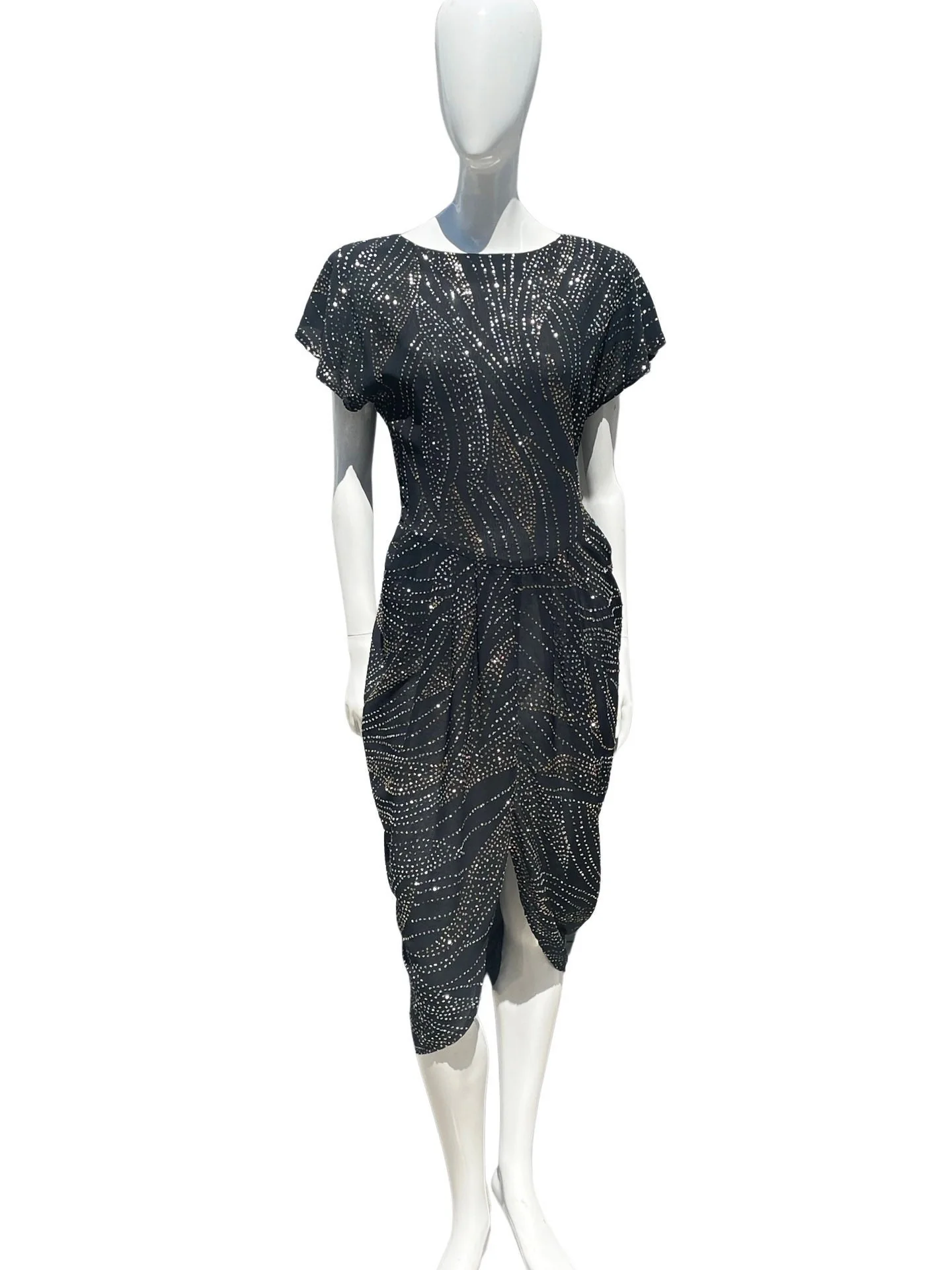Vintage 70-80s Disco Party Shimmering Cocktail Dress Hearts Size Large Neo Deco Glam Dress by Hearts - Image 6