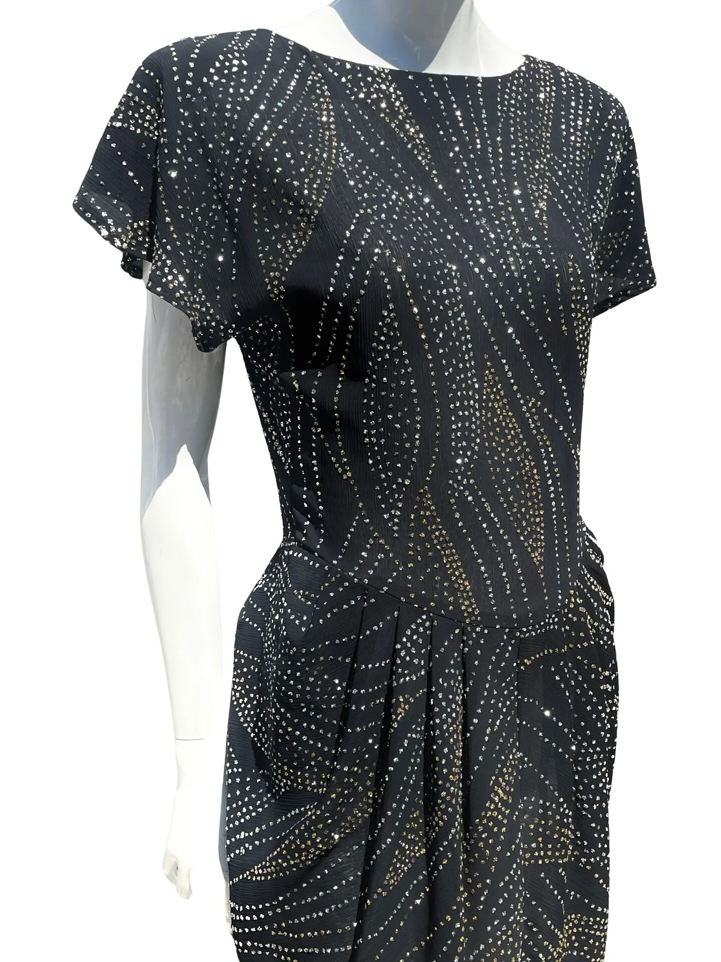 Vintage 70-80s Disco Party Shimmering Cocktail Dress Hearts Size Large Neo Deco Glam Dress by Hearts - Image 7