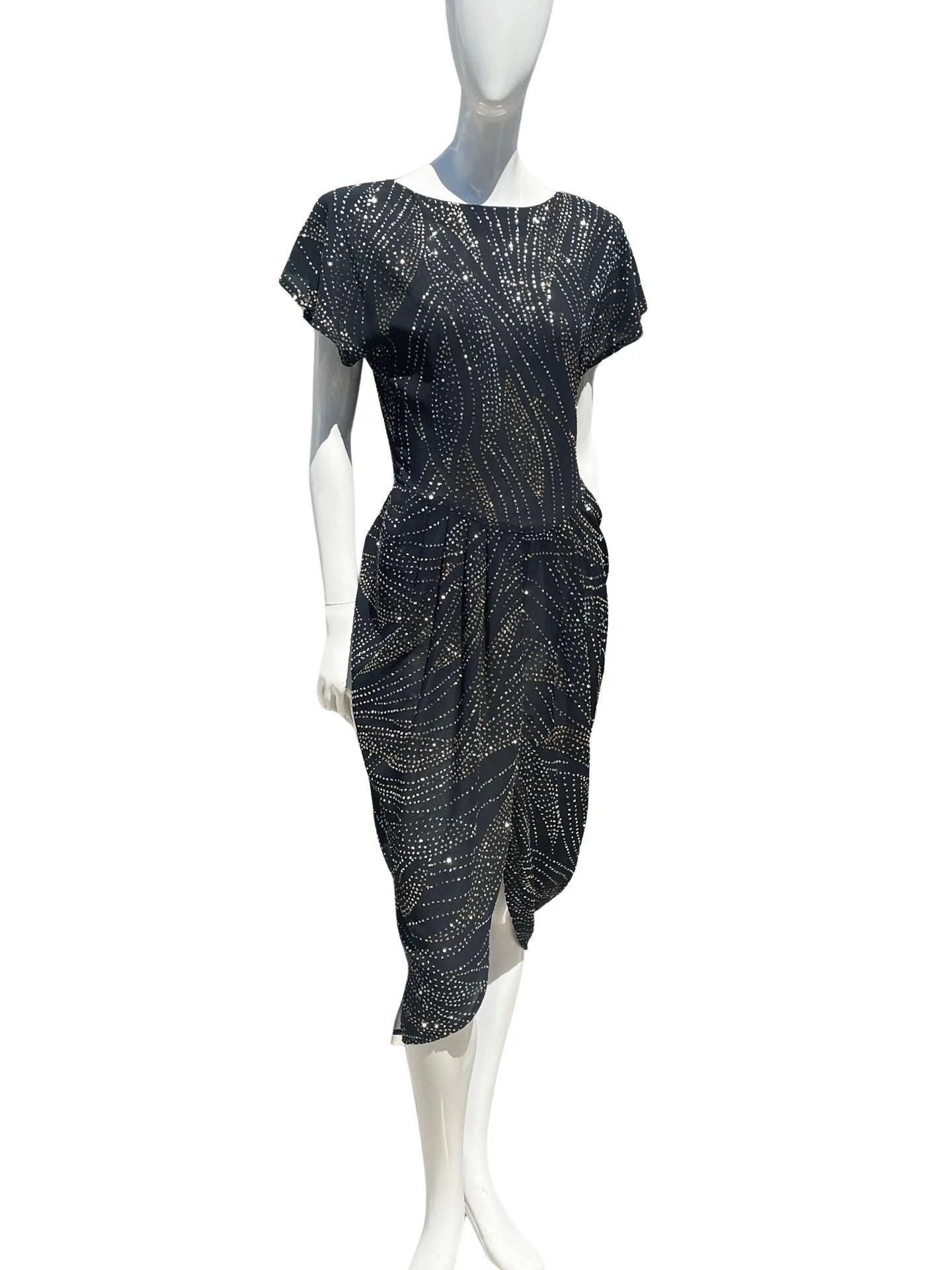 Vintage 70-80s Disco Party Shimmering Cocktail Dress Hearts Size Large Neo Deco Glam Dress by Hearts - Image 9