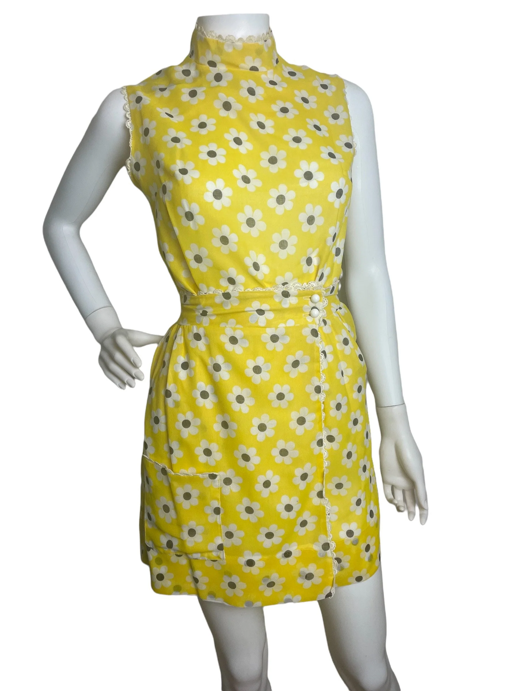 Vintage 70s 60s Yellow Black Floral Polka Dot Flower Power Jumpsuit with Matching Skirt - Image 3