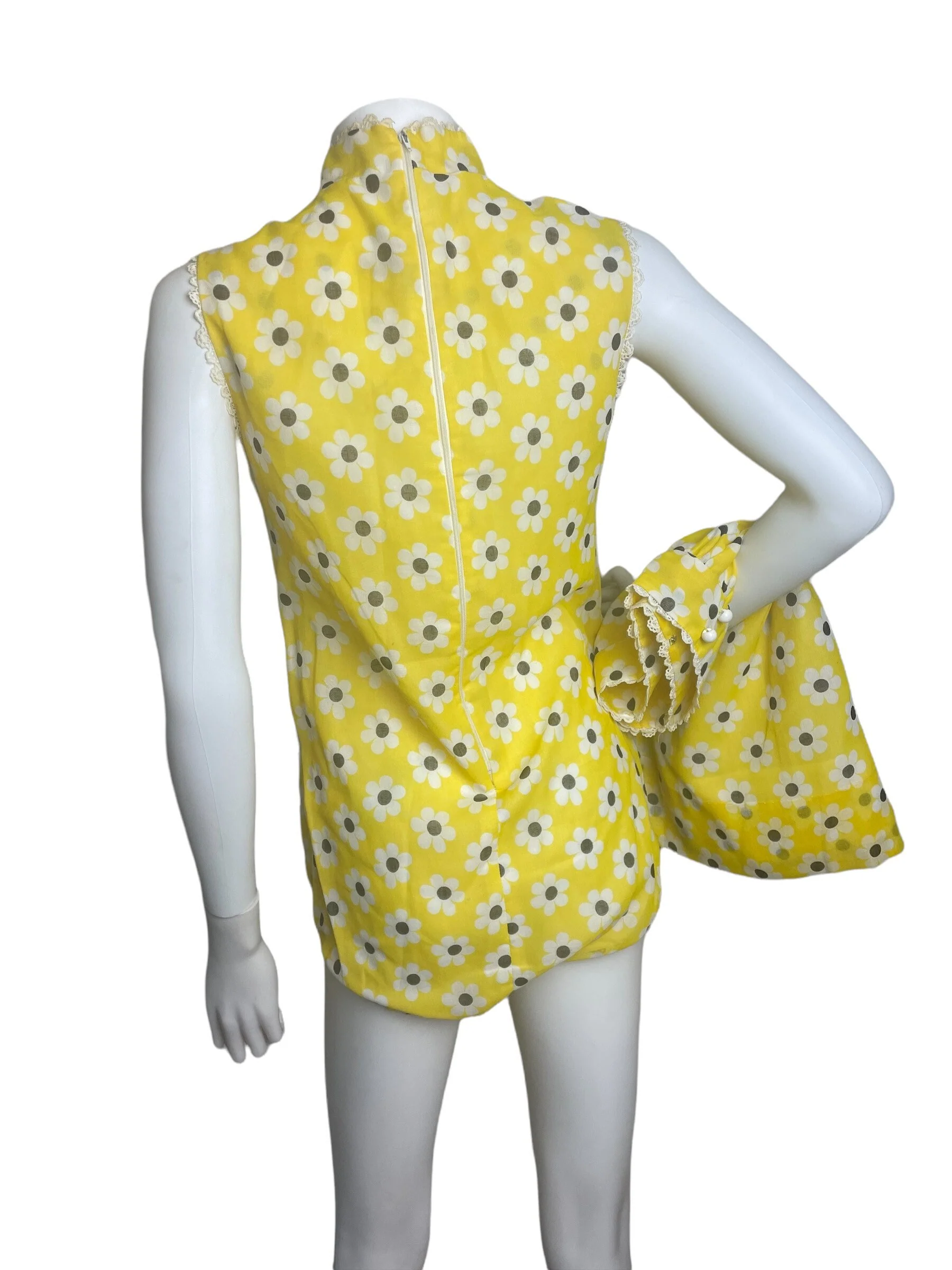 Vintage 70s 60s Yellow Black Floral Polka Dot Flower Power Jumpsuit with Matching Skirt - Image 5