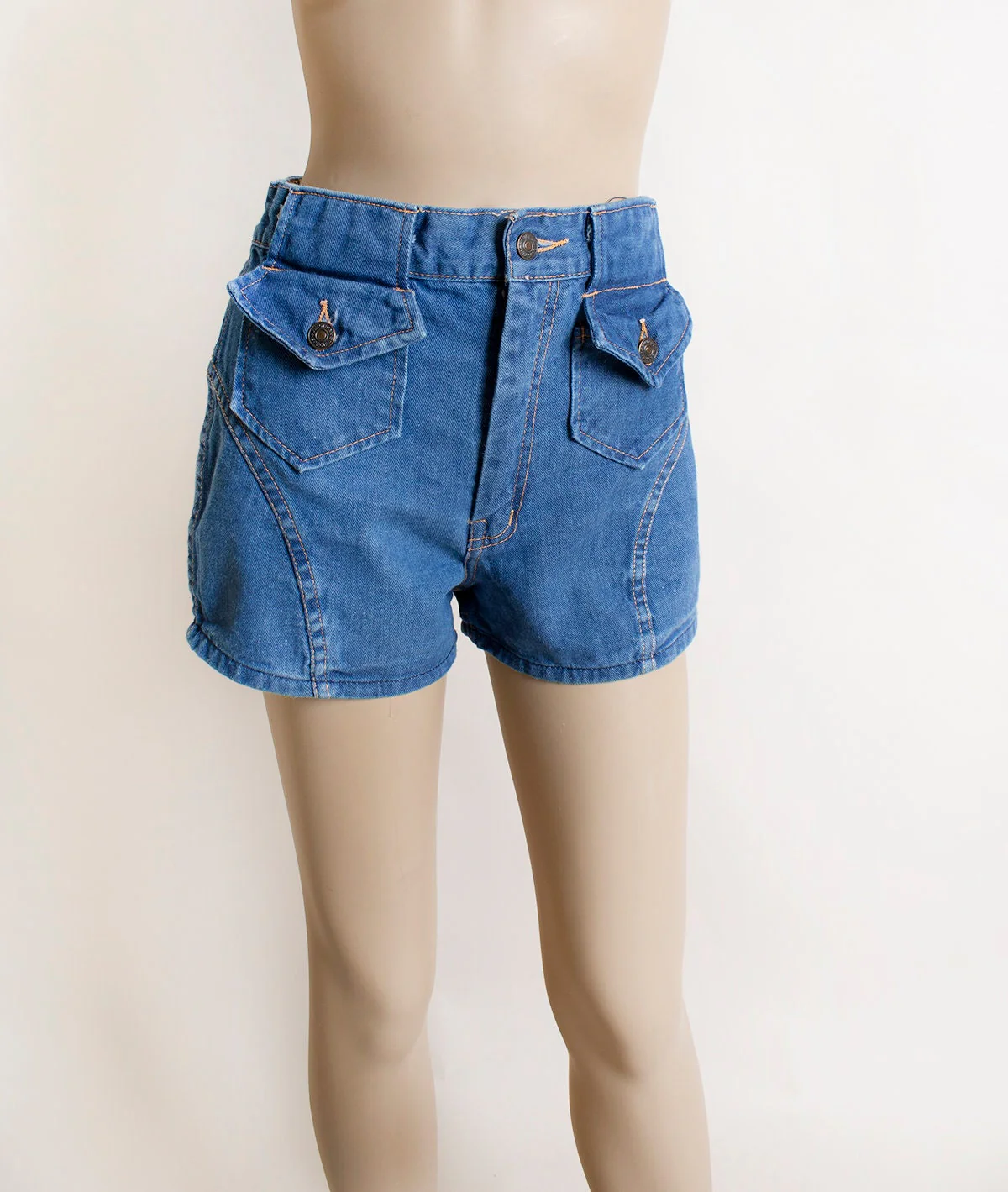 Vintage 70s 80s Denim Jean Shorts - Front Flap Pockets - Back Rainbow Arch Stitch - 70s Style - Eleda Small Medium 28" Waist by Eleda - Image 3