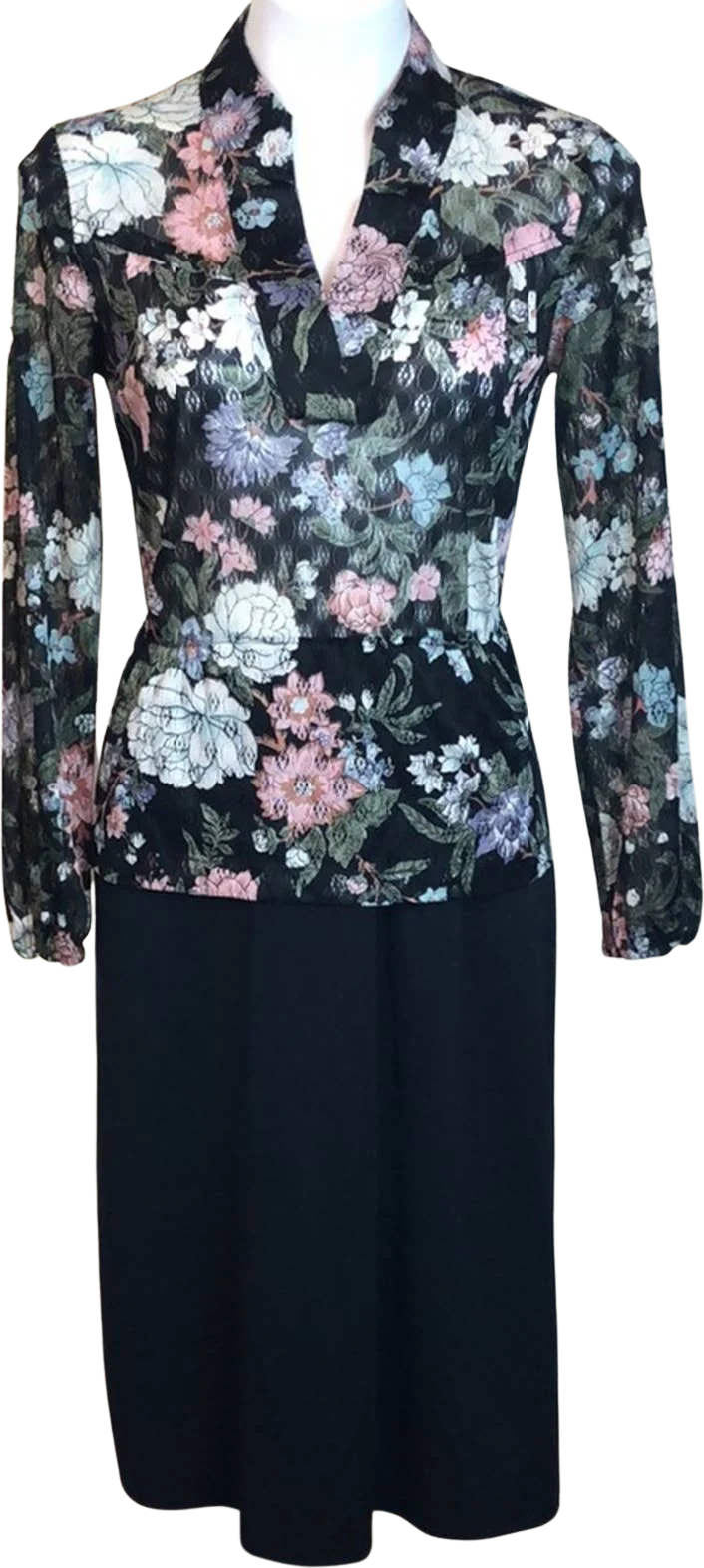Vintage 70s 80s Floral Peplum Disco Dress by Roe Frock