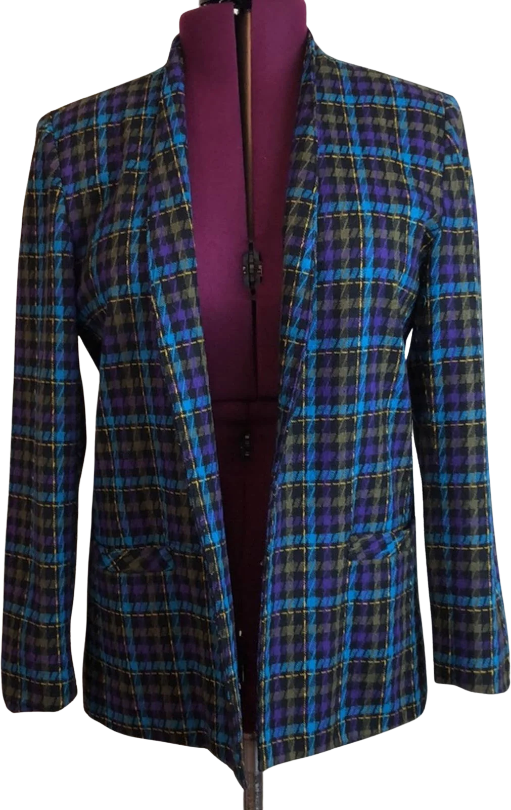 Vintage 70s 80s Jewel Tone Plaid Wool Blazer 14 Classic Fairy Preppy Suit Jacket by Tan Jay