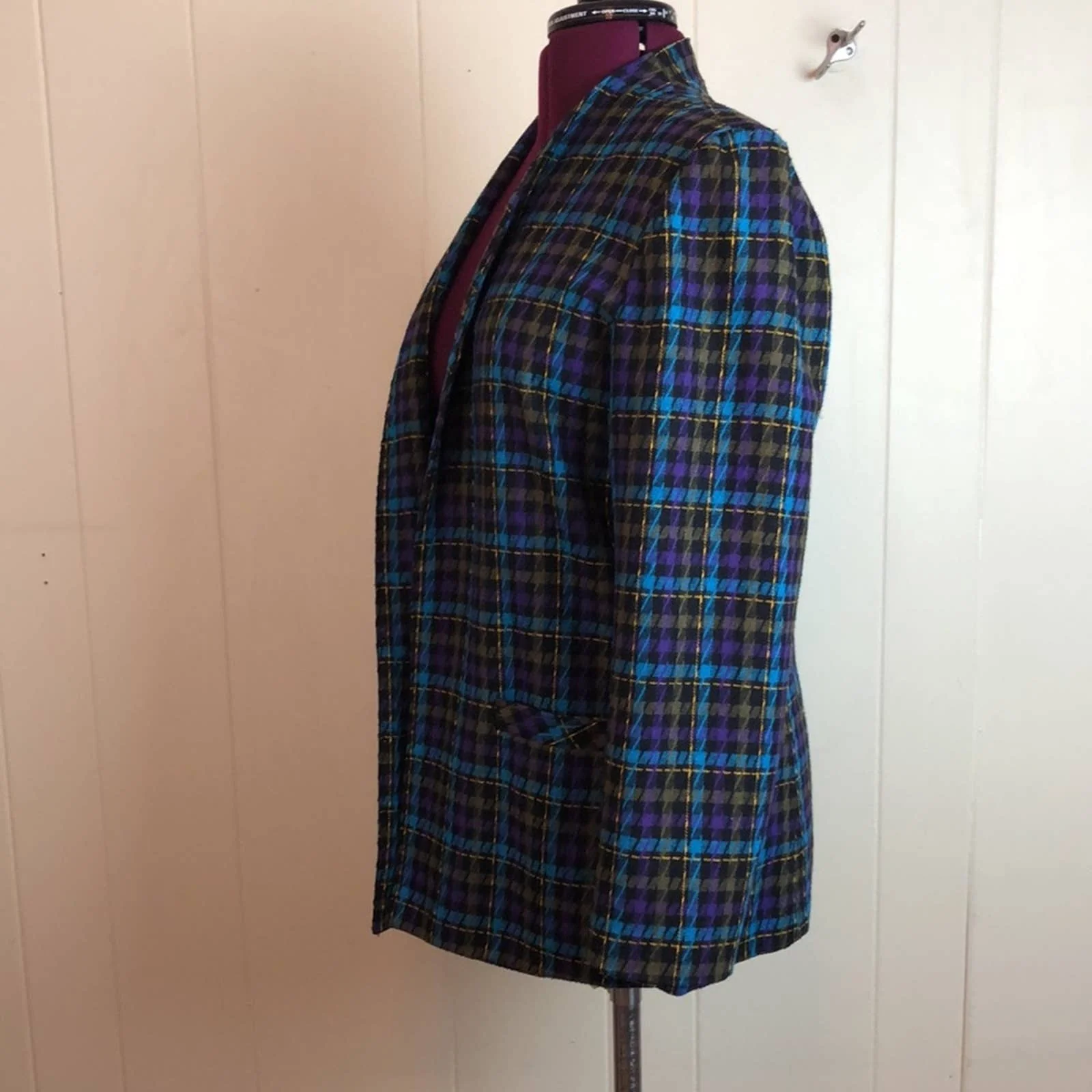 Vintage 70s 80s Jewel Tone Plaid Wool Blazer 14 Classic Fairy Preppy Suit Jacket by Tan Jay - Image 2